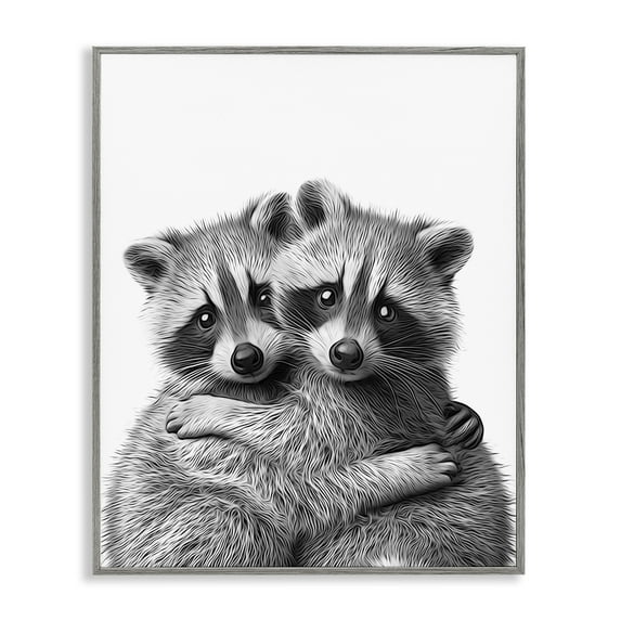 Stupell Industries Two Hugging Raccoons Animals & Insects Painting Gray Framed Art Print Wall Art, 16 x 20