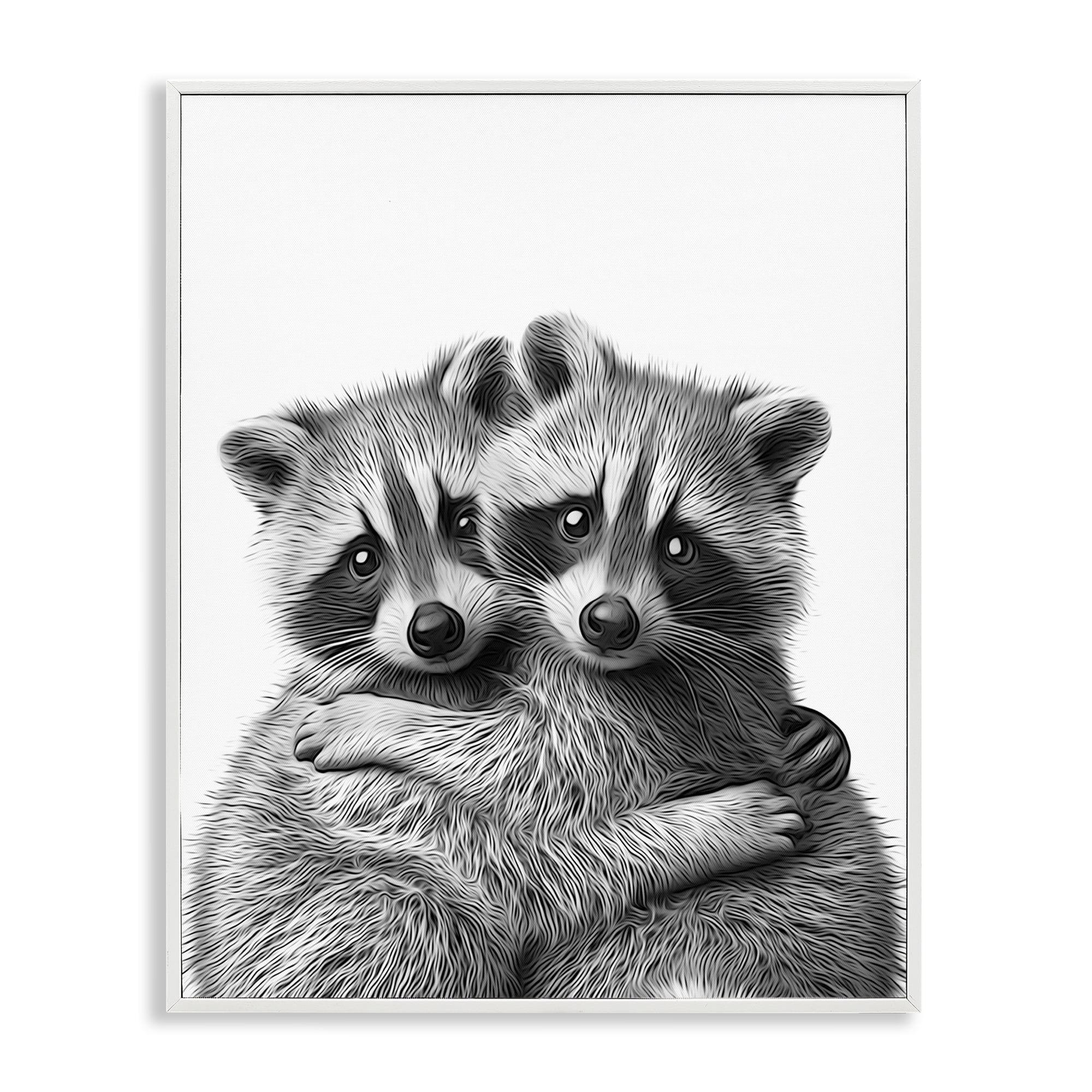 Stupell Industries Two Hugging Raccoons Animals & Insects Painting White Framed Art Print Wall Art, 16 x 20
