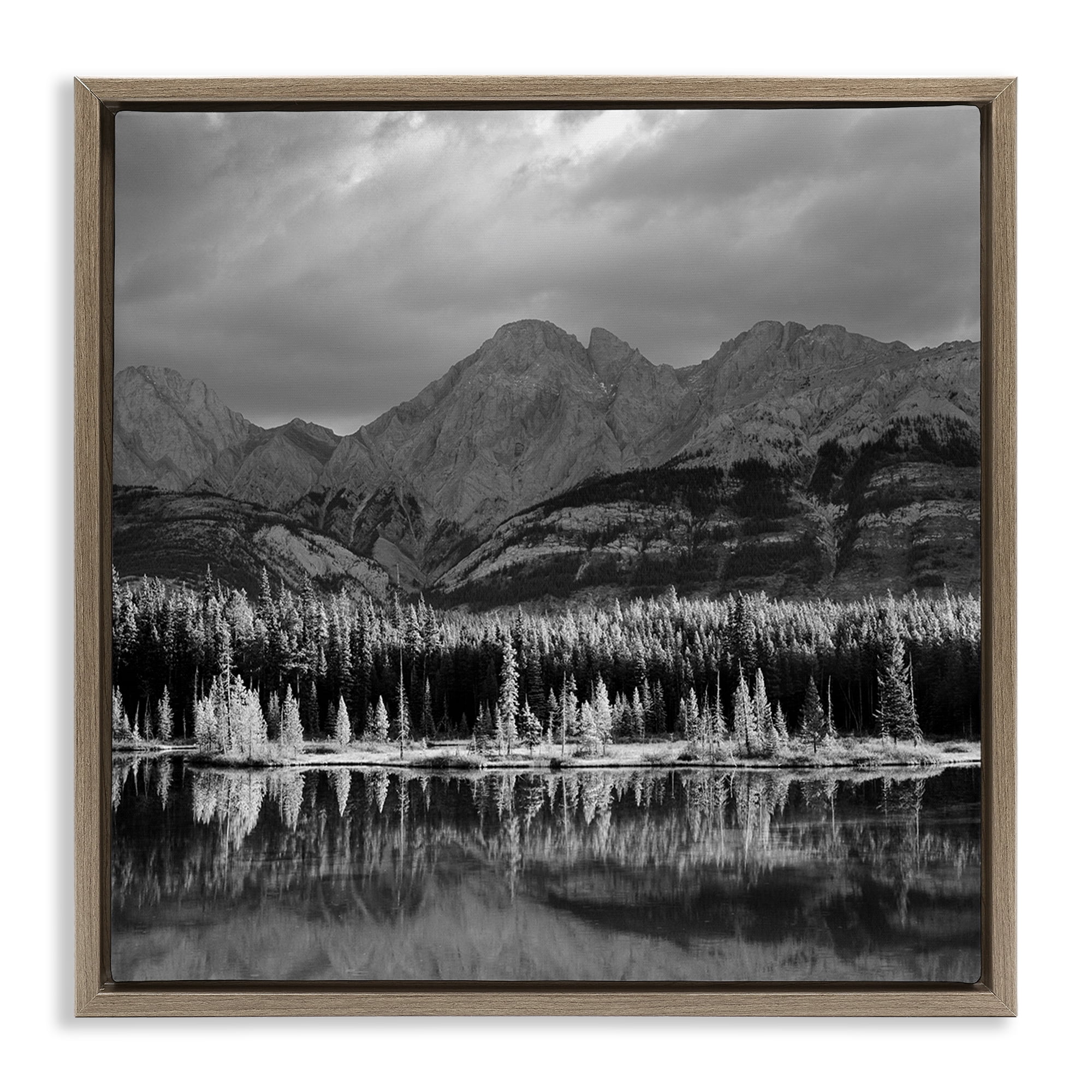 Stupell Industries Two Jack Lake Landscape Landscape & Nature Photography Brown Floater Framed Canvas Art Print Wall Art, 25 x 25