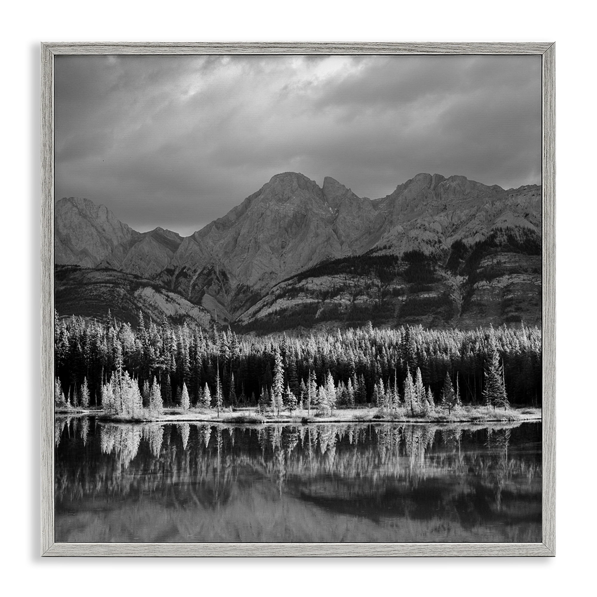 Stupell Industries Two Jack Lake Landscape Landscape & Nature Photography Gray Framed Art Print Wall Art, 17 x 17