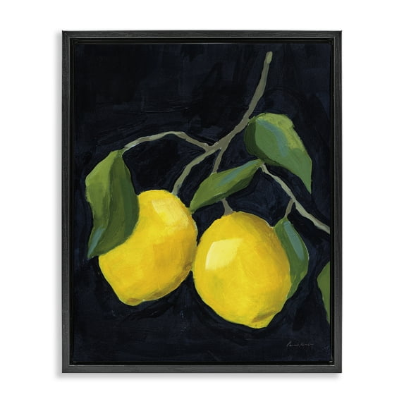 Stupell Industries Two Lemons on Black Food & Beverage Painting Black Floater Framed Art Print Wall Art, 25 x 31