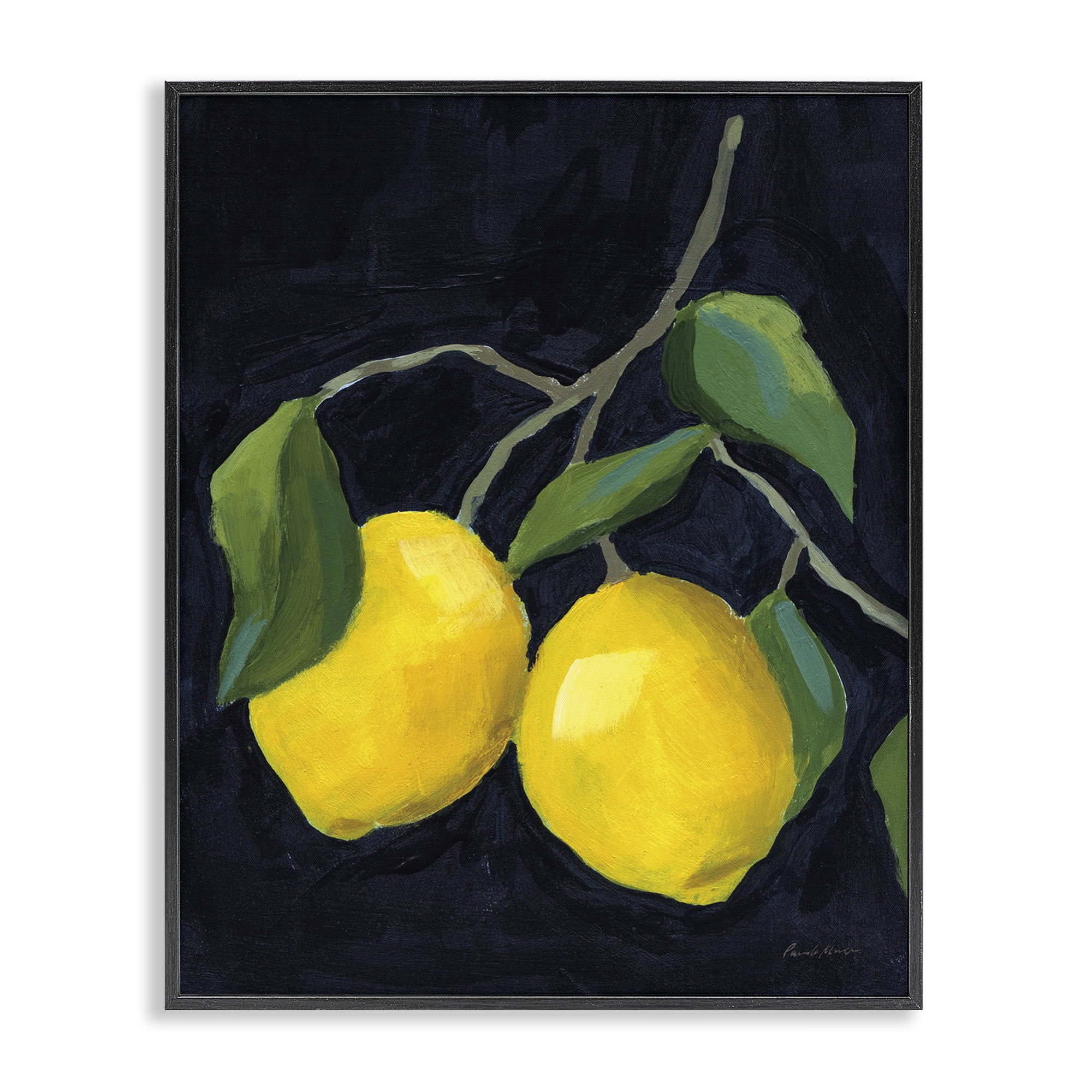 Black Framed Canvas Print of Two Lemons, 11 x 14