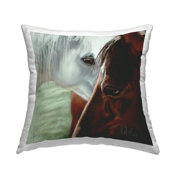 Stupell Industries Two Loving Horses Portrait Square Decorative Printed Throw Pillow, 18 x 18