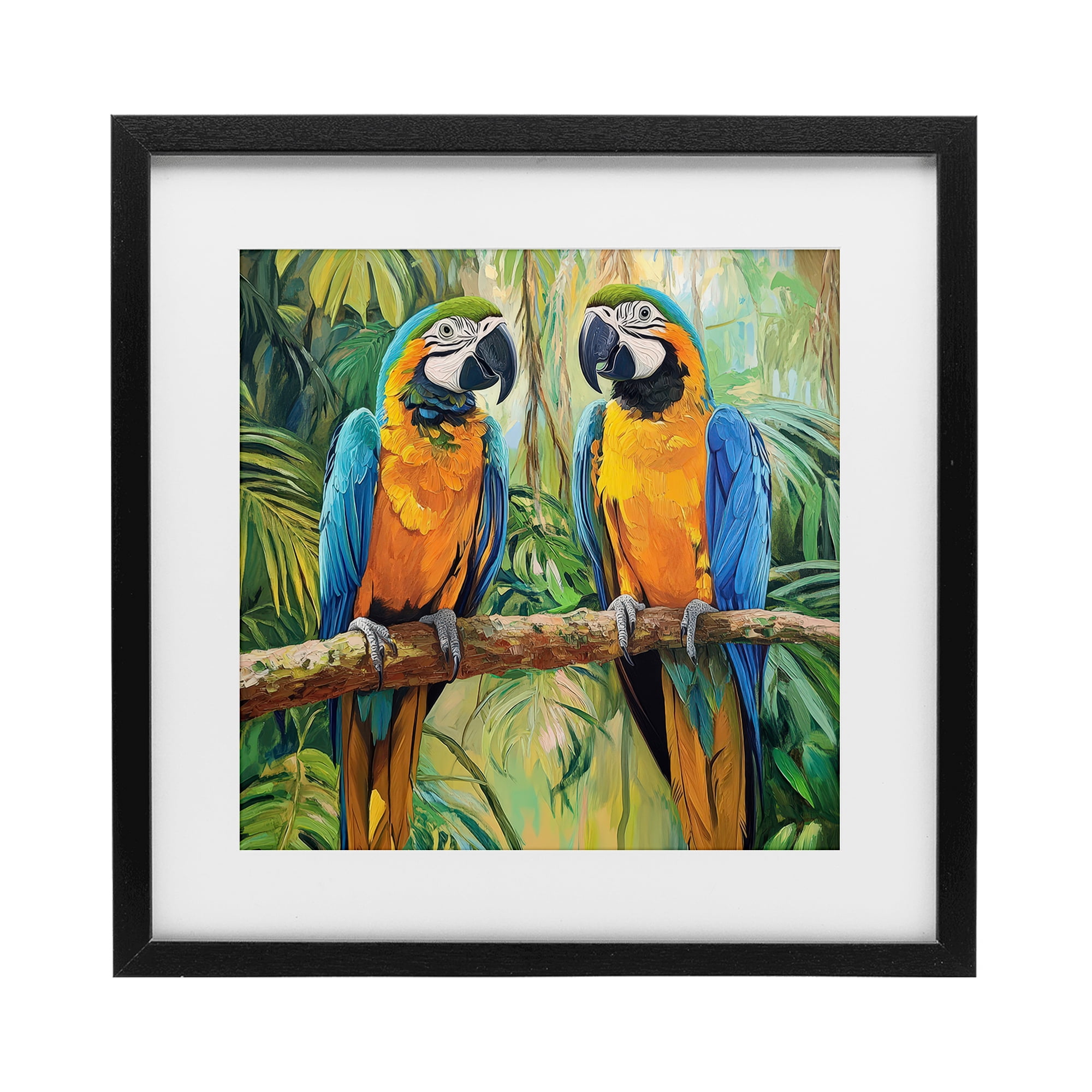 Stupell Industries Two Macaws Among Foliage Black Framed Print Under Glass, design by Petal Prints Design