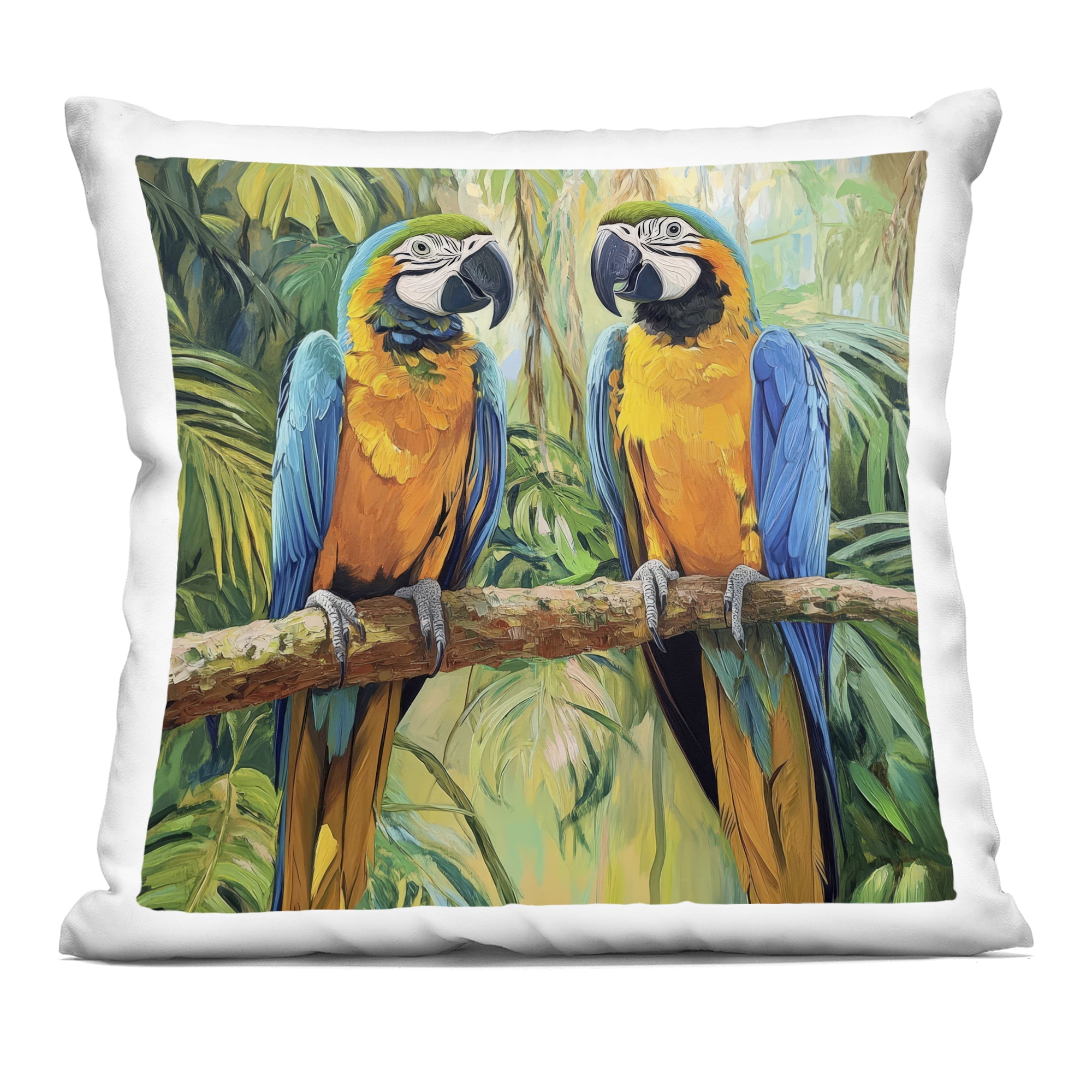 Stupell Industries Two Macaws Among Foliage Decorative Printed Throw Pillow, design by Petal Prints Design, 18 x 7 x 18