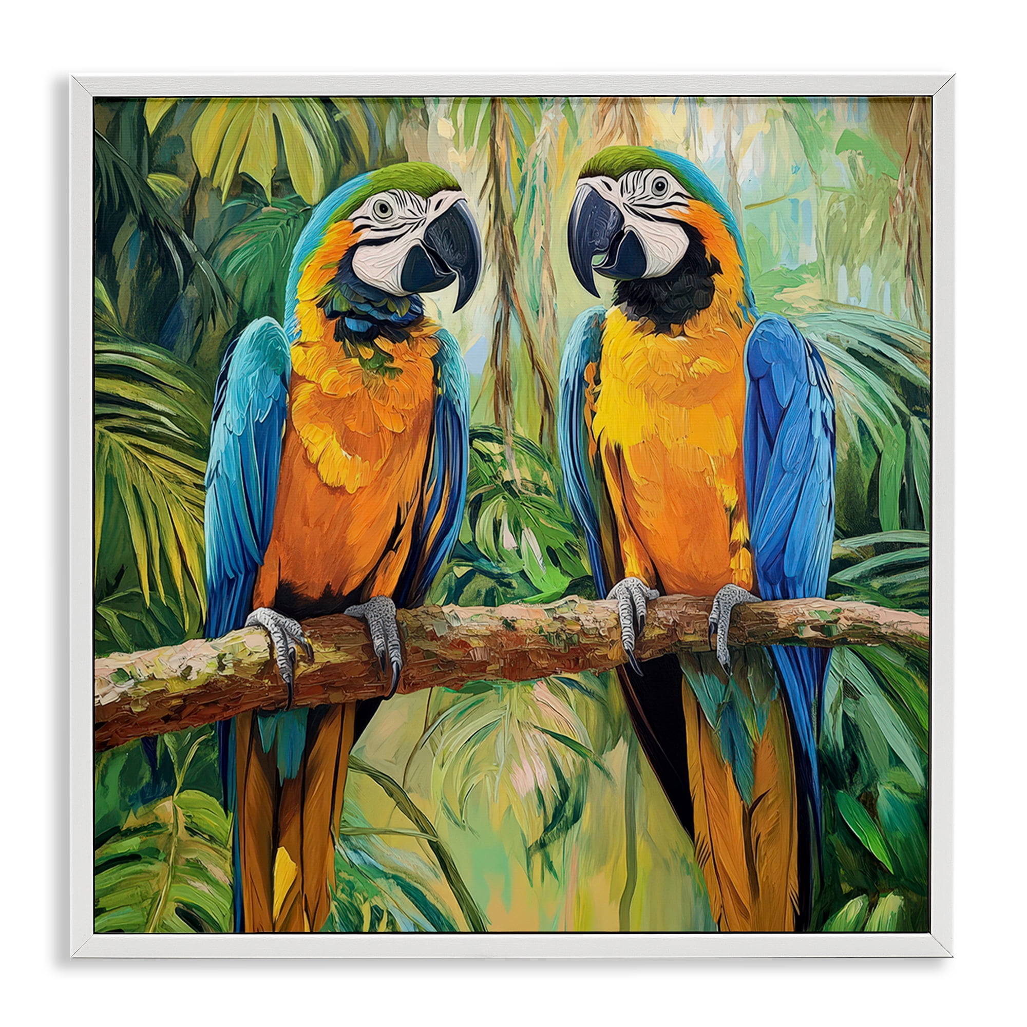Stupell Industries Two Macaws Among Foliage White Framed Giclee Art, design by Petal Prints Design