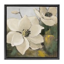 Stupell Industries Two Magnolia Blossoms Botanical & Floral Painting Black Floater Framed Canvas Art Print Wall Art, 18 x 18
