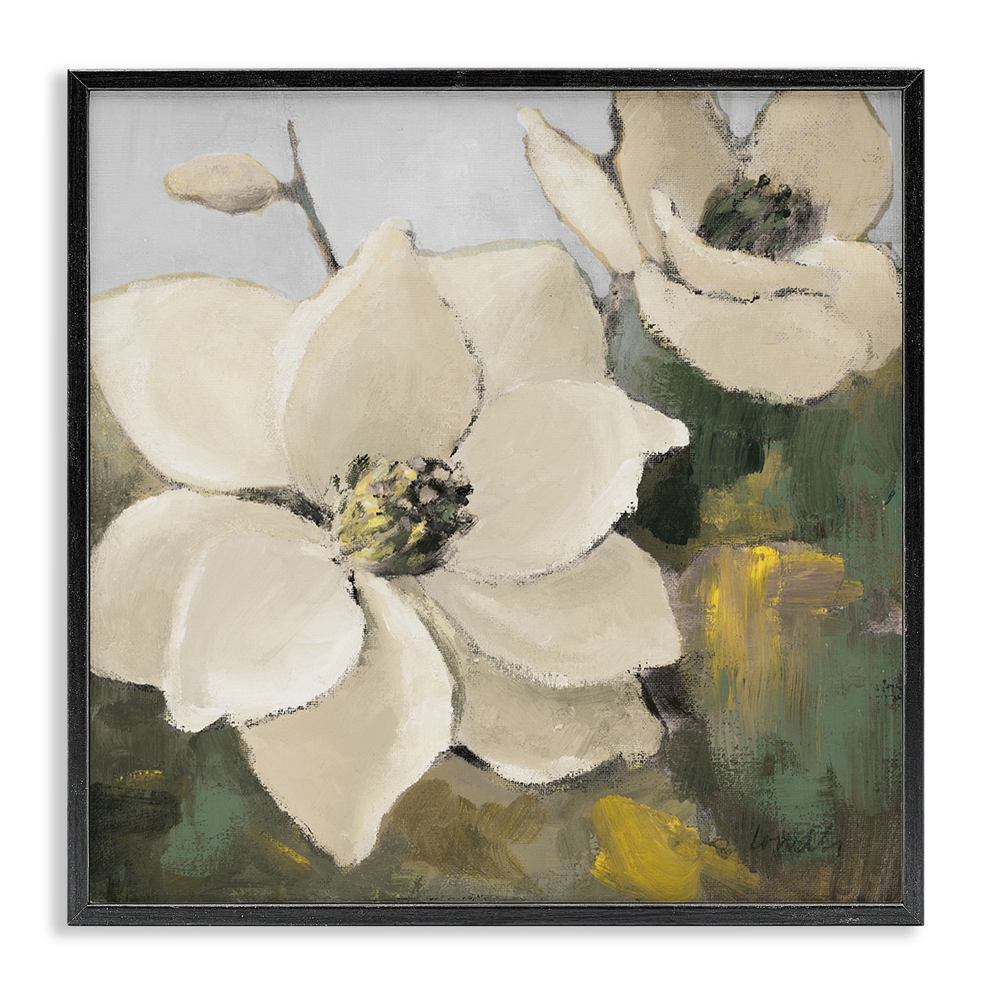 Stupell Industries Two Magnolia Blossoms Botanical & Floral Painting Black Framed Art Print Wall Art, 12 x 12