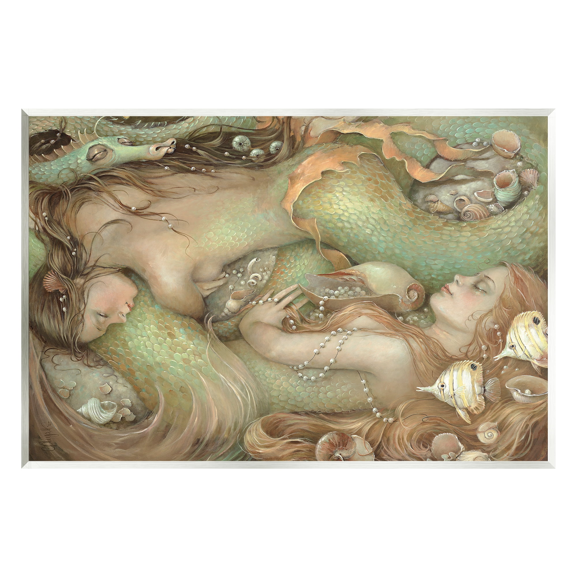Stupell Industries Two Mermaids Underwater Fairy Tales & Fantasy Painting Unframed Art Print Wall Art, 15 x 10