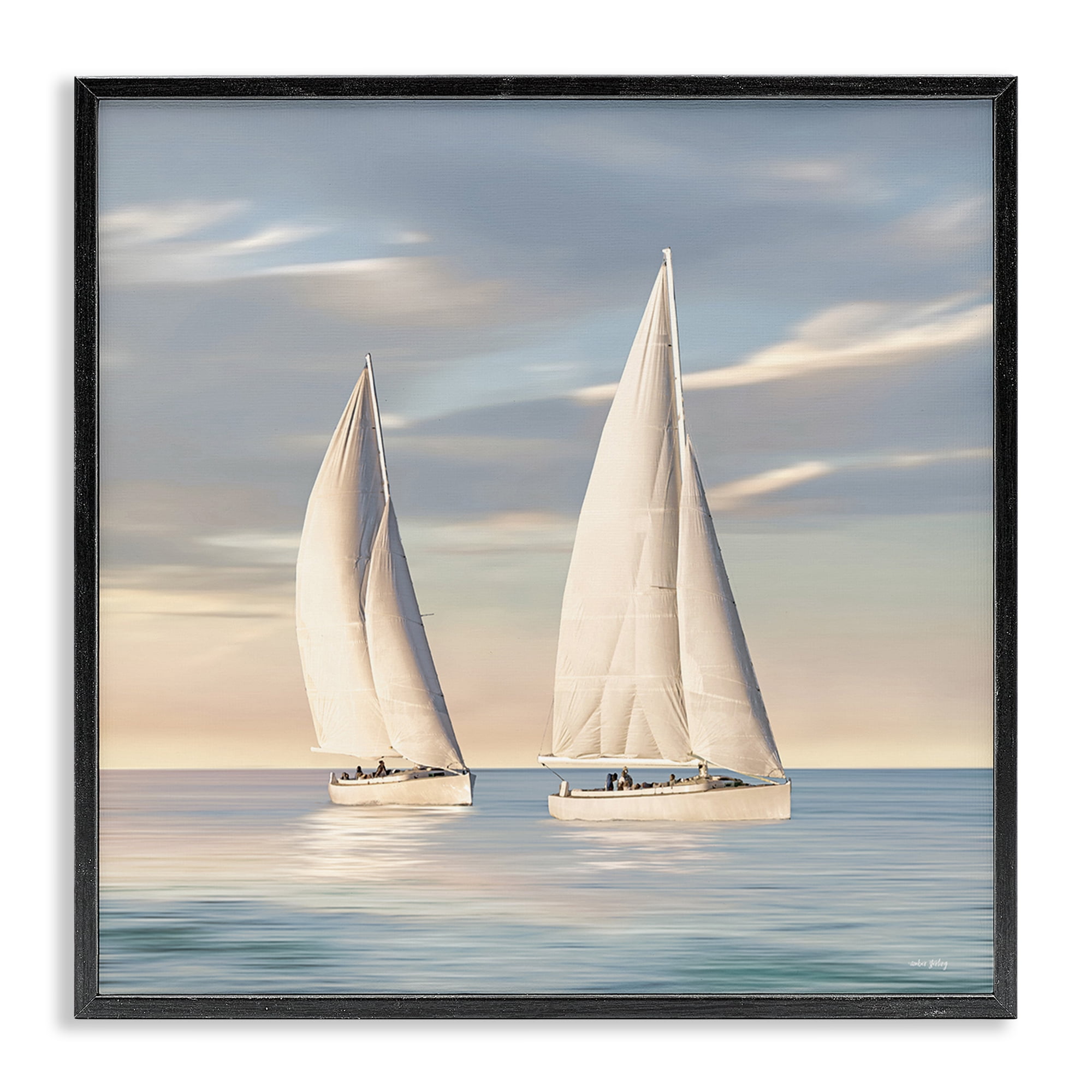 Stupell Industries Two Mighty Sailboats Transportation Painting Black Framed Art Print Wall Art, 12 x 12