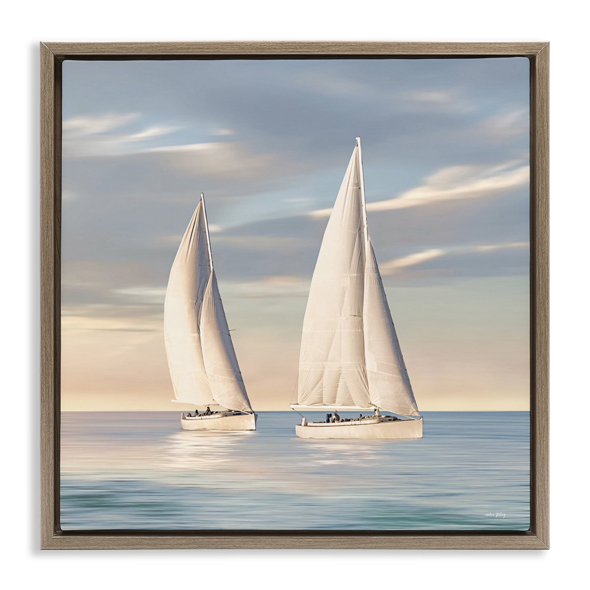 Stupell Industries Two Mighty Sailboats Transportation Painting Brown Floater Framed Canvas Art Print Wall Art, 25 x 25