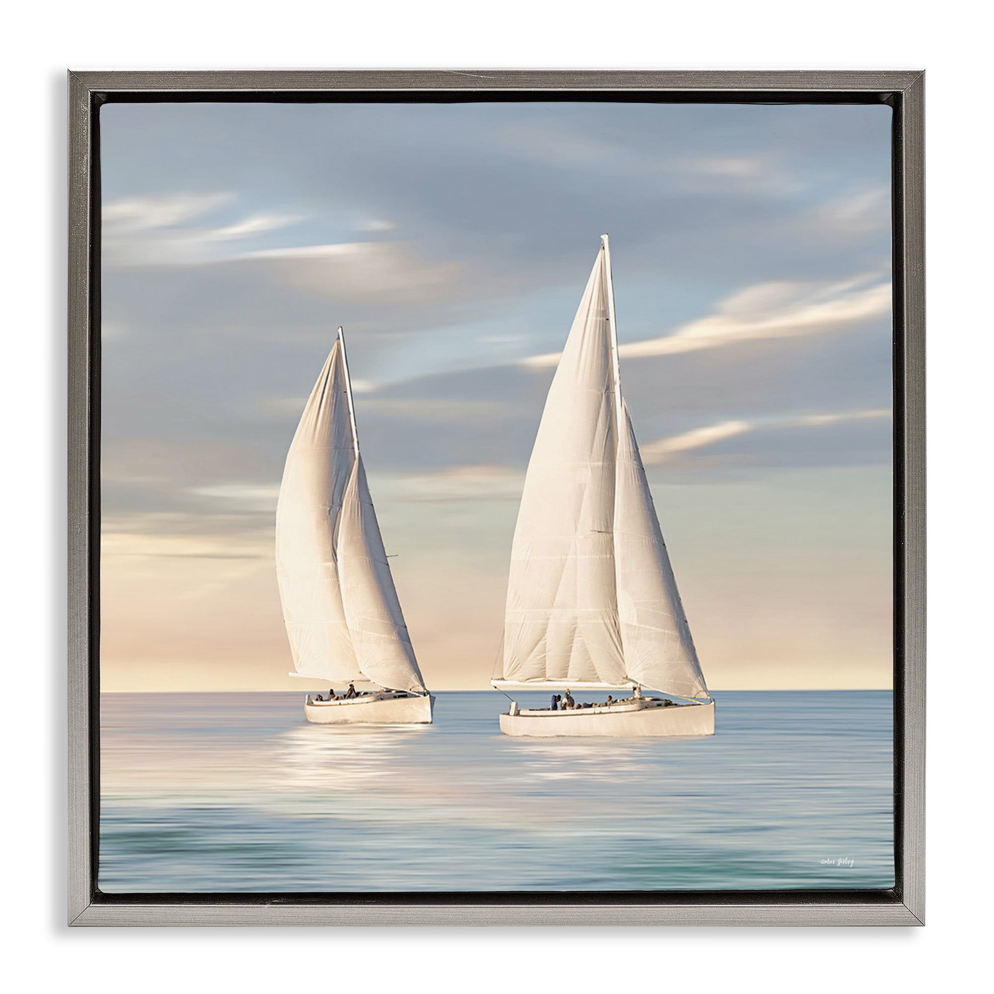 Stupell Industries Two Mighty Sailboats Transportation Painting Gray Floater Framed Canvas Art Print Wall Art, 25 x 25