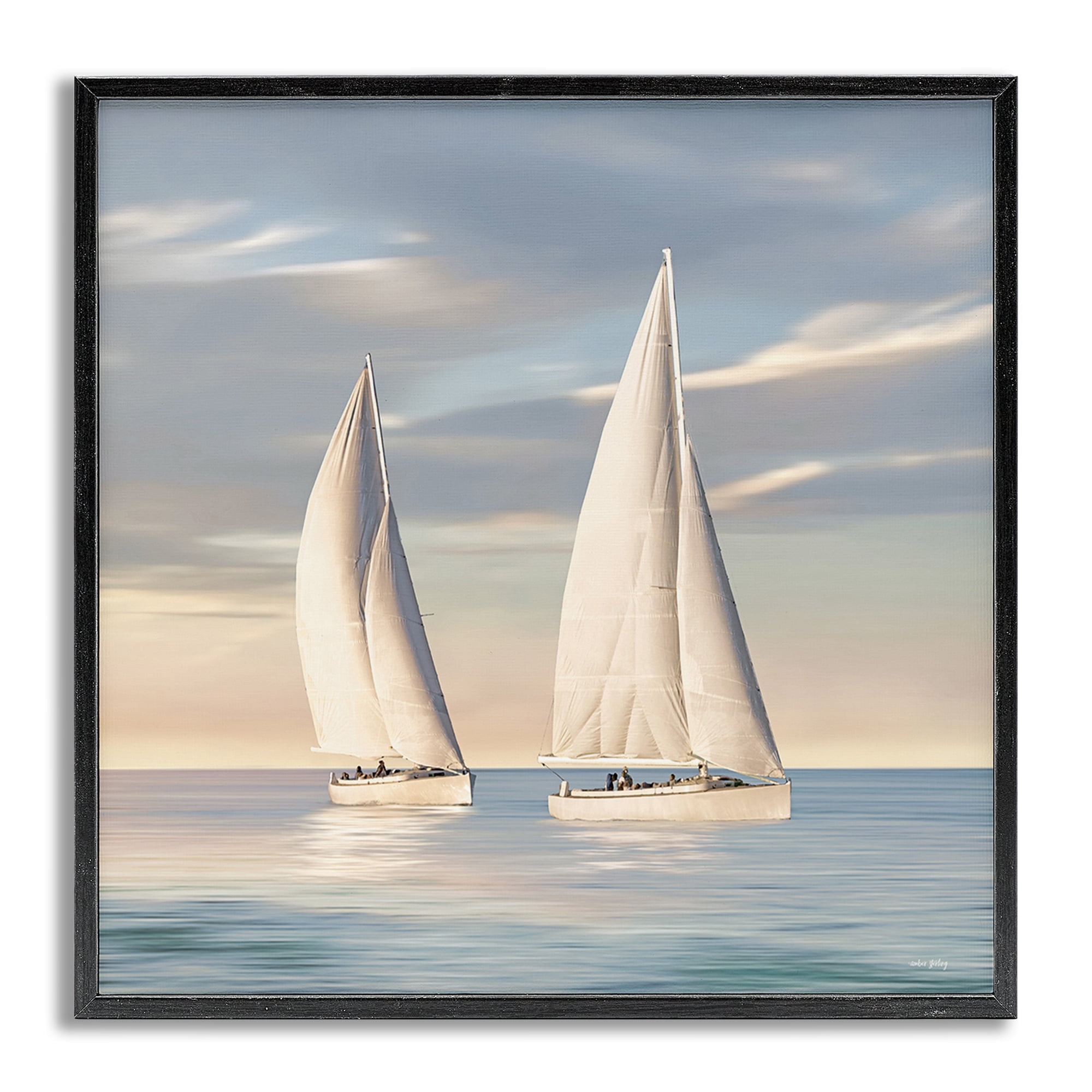 Stupell Industries Two Mighty Sailboats Transportation Painting Gray Framed Art Print Wall Art, 17 x 17