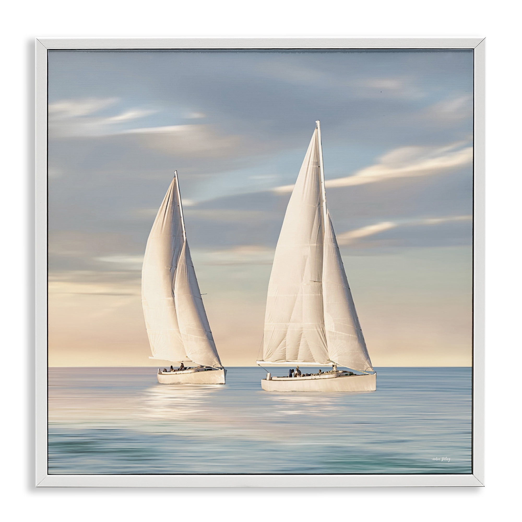 Stupell Industries Two Mighty Sailboats Transportation Painting White Framed Art Print Wall Art, 24 x 24