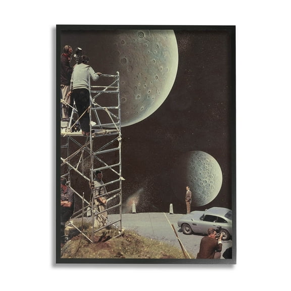 Stupell Industries Two Moons Vintage Film Set Galaxy Graphic Art Black Framed Art Print Wall Art, Design by Matheus Lopes Castro