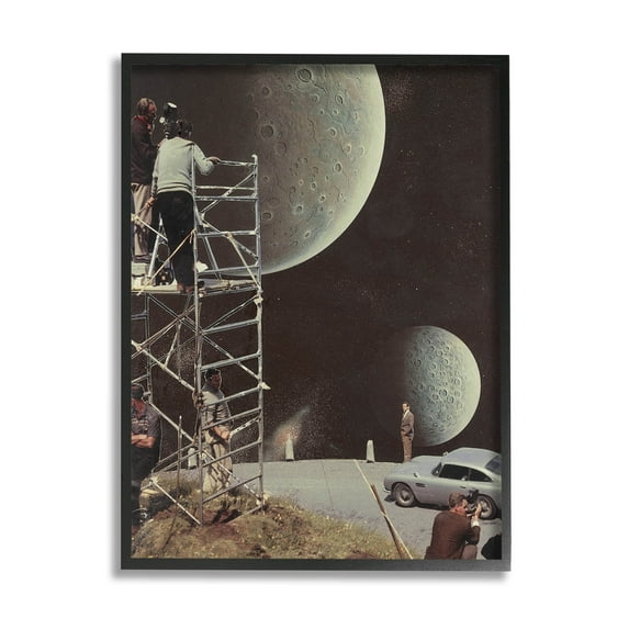 Stupell Industries Two Moons Vintage Film Set Galaxy Graphic Art Black Framed Art Print Wall Art, Design by Matheus Lopes Castro