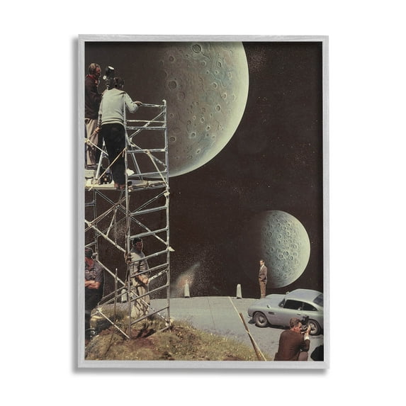 Stupell Industries Two Moons Vintage Film Set Galaxy Graphic Art Gray Framed Art Print Wall Art, Design by Matheus Lopes Castro