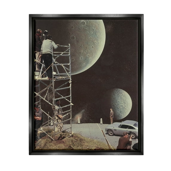 Stupell Industries Two Moons Vintage Film Set Galaxy Graphic Art Jet Black Floating Framed Canvas Print Wall Art, Design by Matheus Lopes Castro
