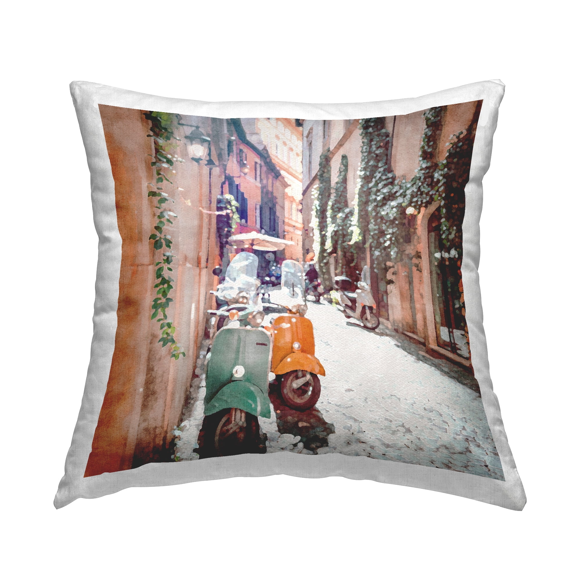 Stupell Industries Two Mopeds on Italian Street Square Decorative Printed Throw Pillow, 18 x 18