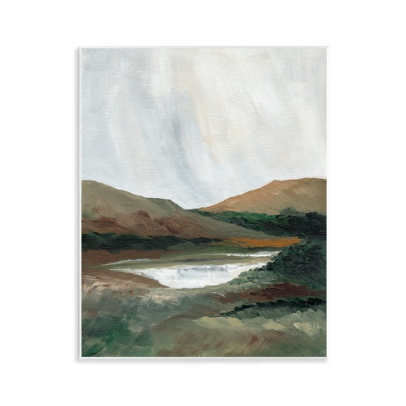 Stupell Industries Two Mountains with Pond Landscape & Nature Painting Unframed Art Print Wall Art, 11 x 14