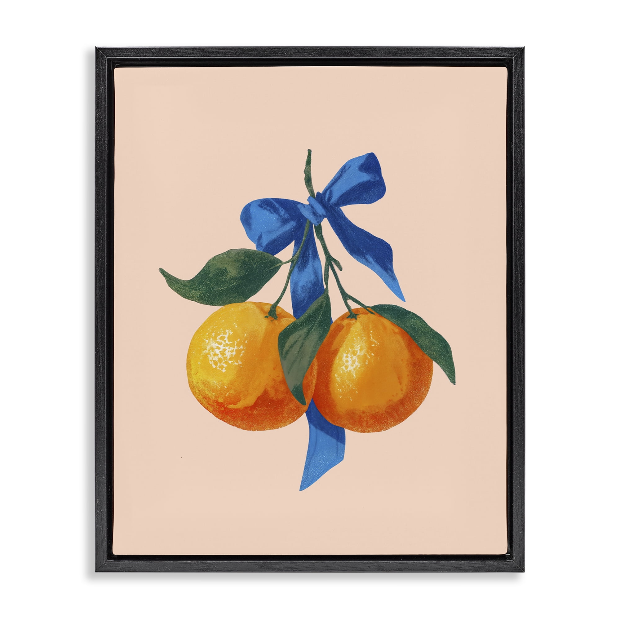 Stupell Industries Two Oranges with Blue Bow Black Framed Floater Canvas Wall Art, design by Imagine It Images