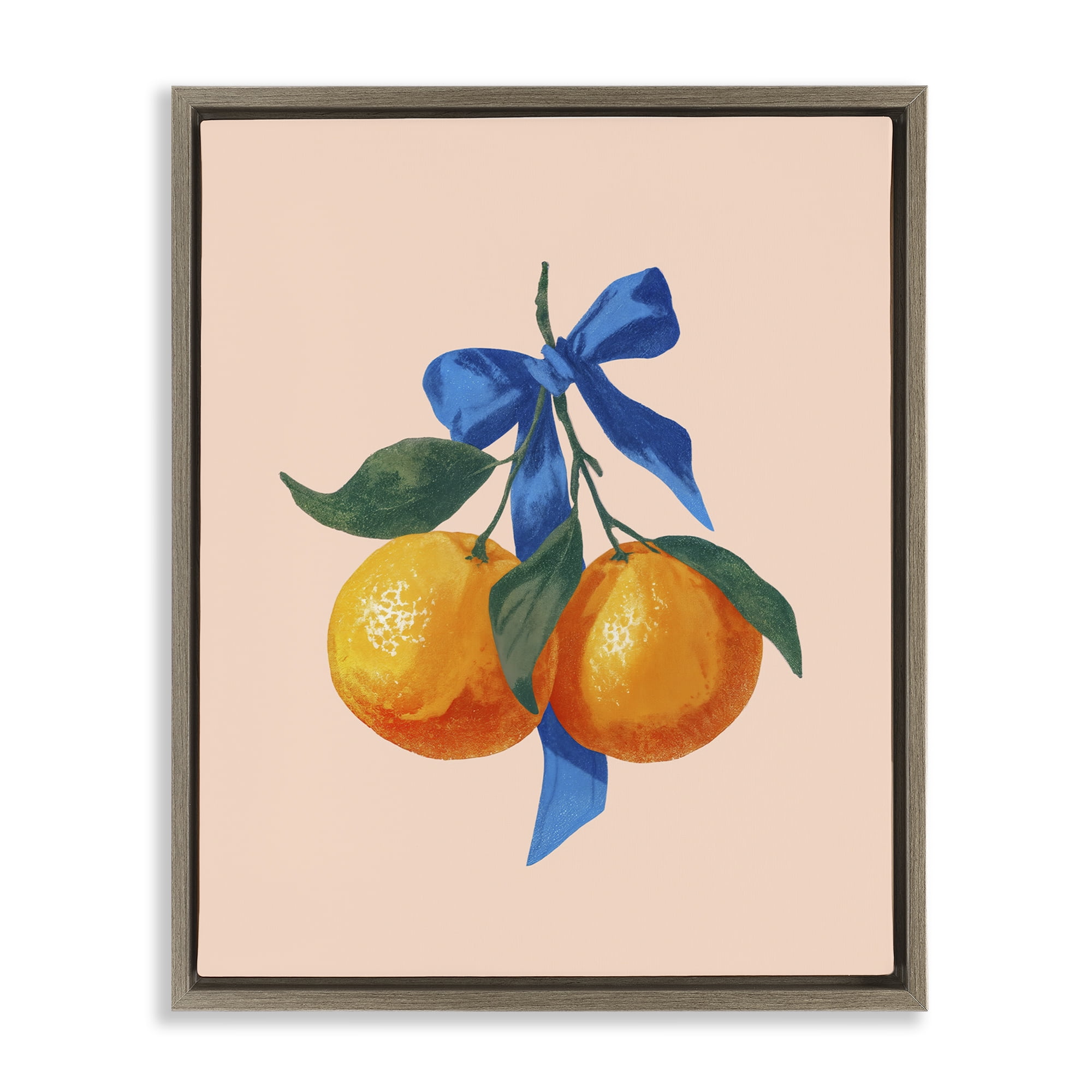 Stupell Industries Two Oranges with Blue Bow Brown Framed Floater Canvas Wall Art, design by Imagine It Images