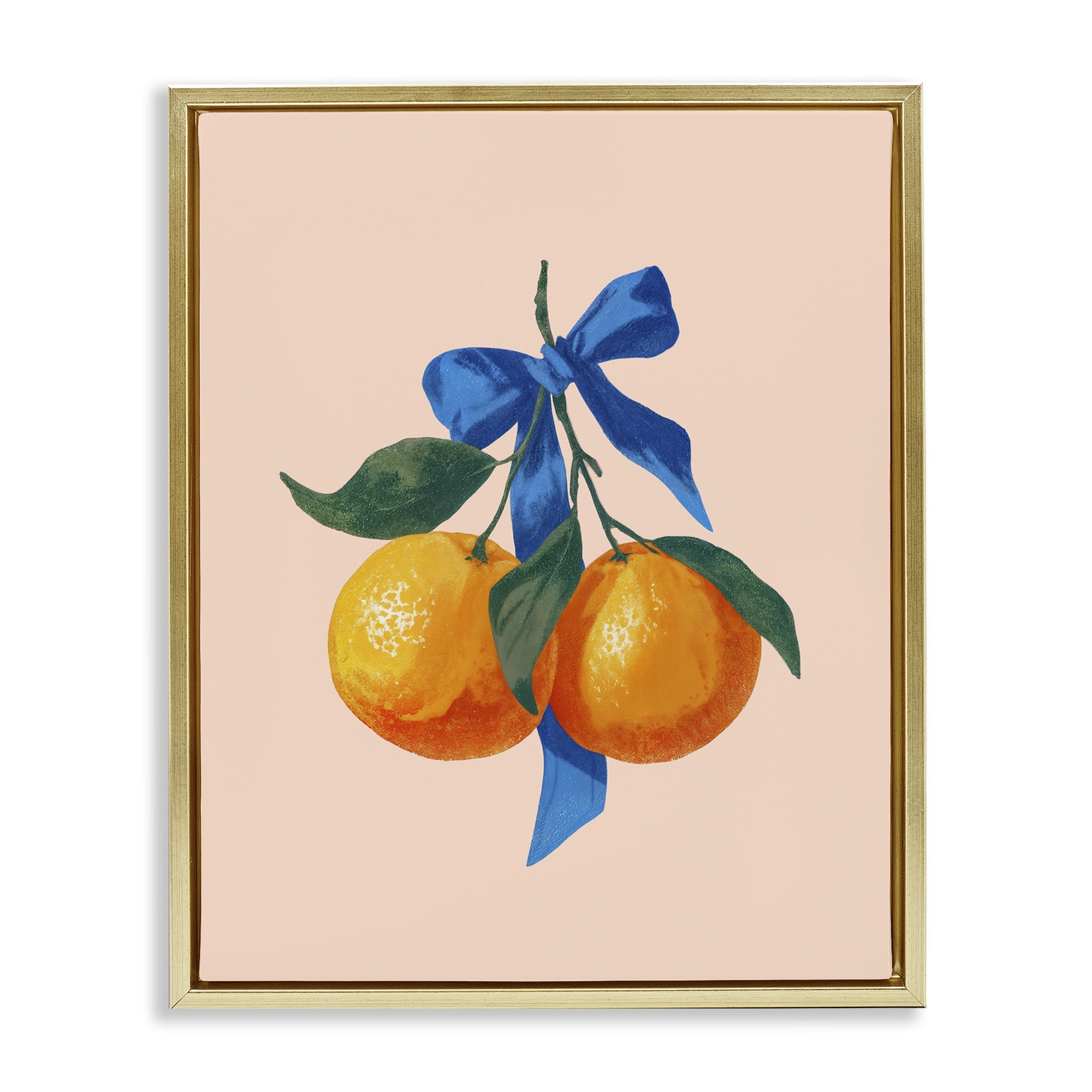 Stupell Industries Two Oranges with Blue Bow Gold Framed Floater Canvas Wall Art, design by Imagine It Images