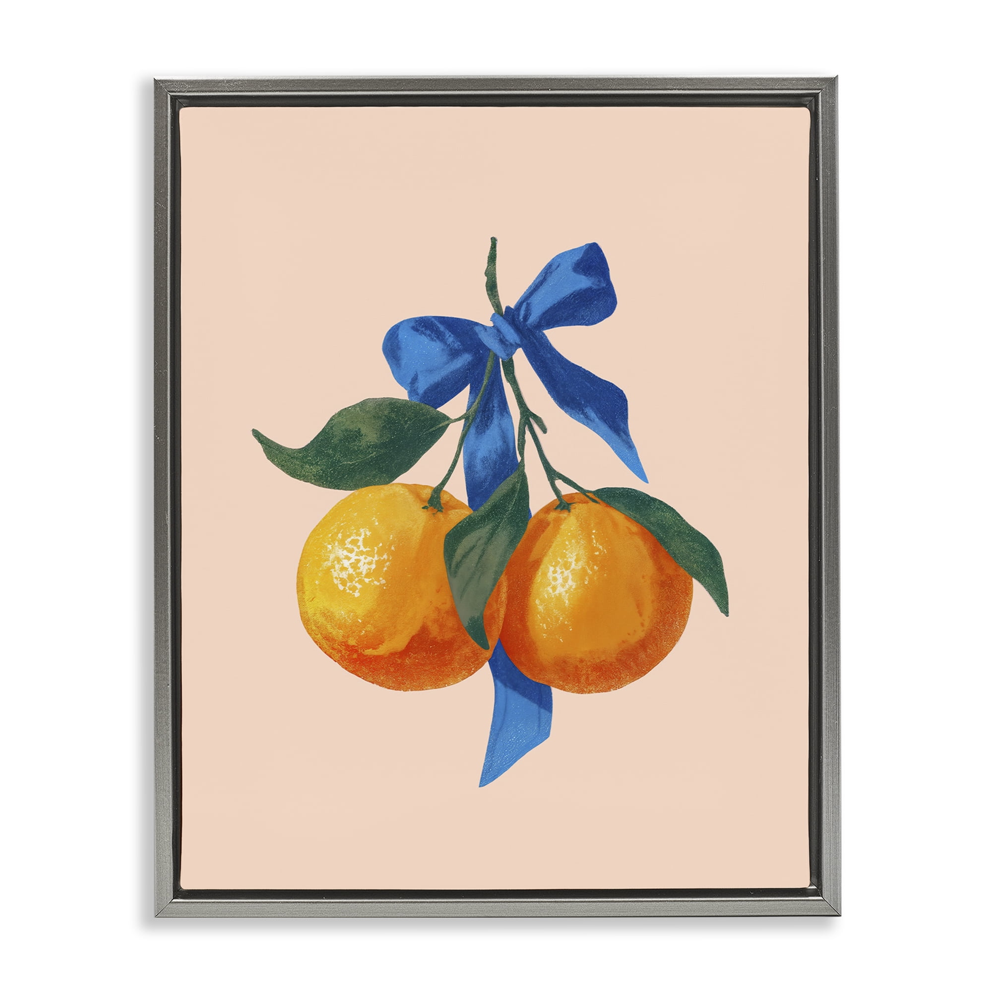 Stupell Industries Two Oranges with Blue Bow Gray Framed Floater Canvas Wall Art, design by Imagine It Images