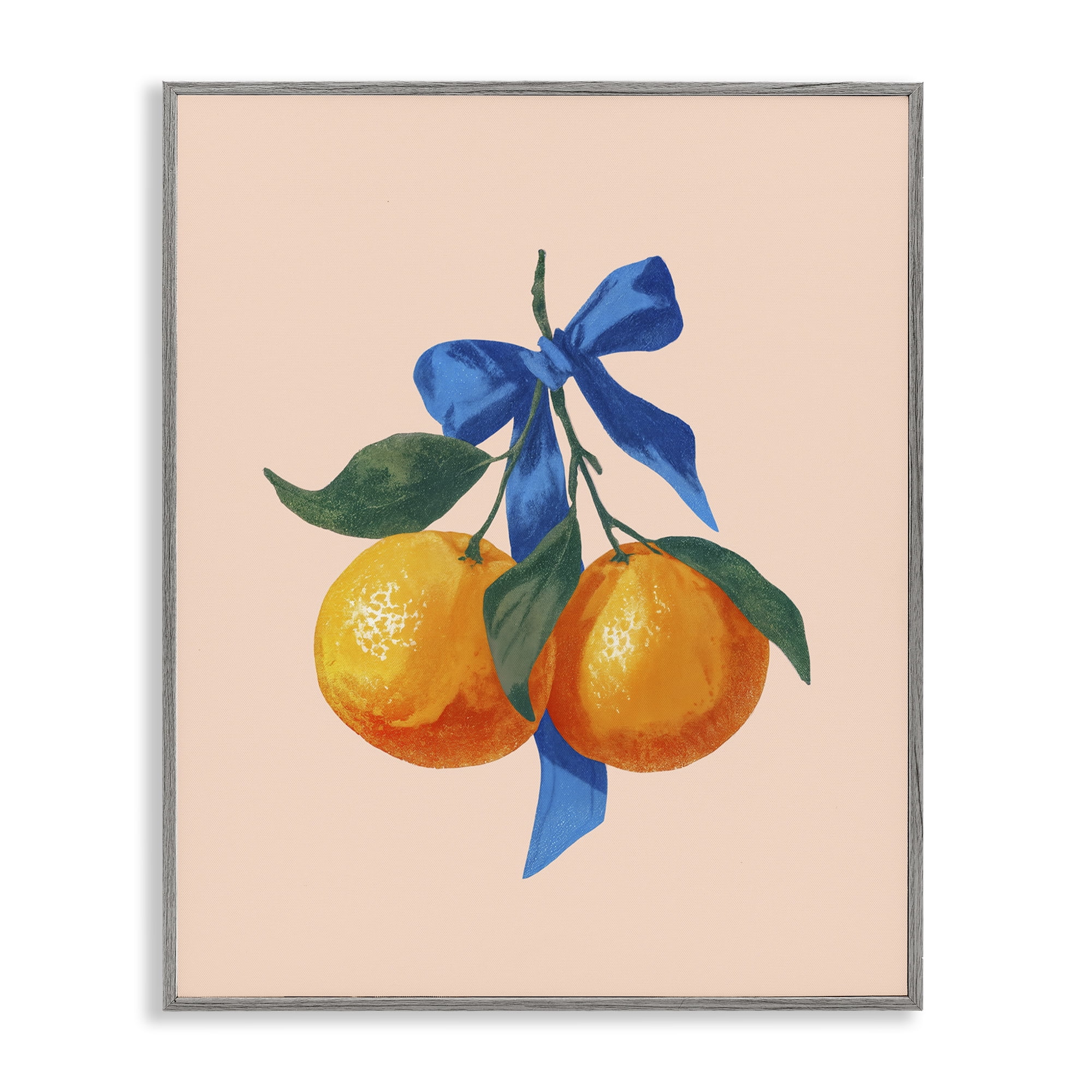 Stupell Industries Two Oranges with Blue Bow Gray Framed Giclee Art, design by Imagine It Images