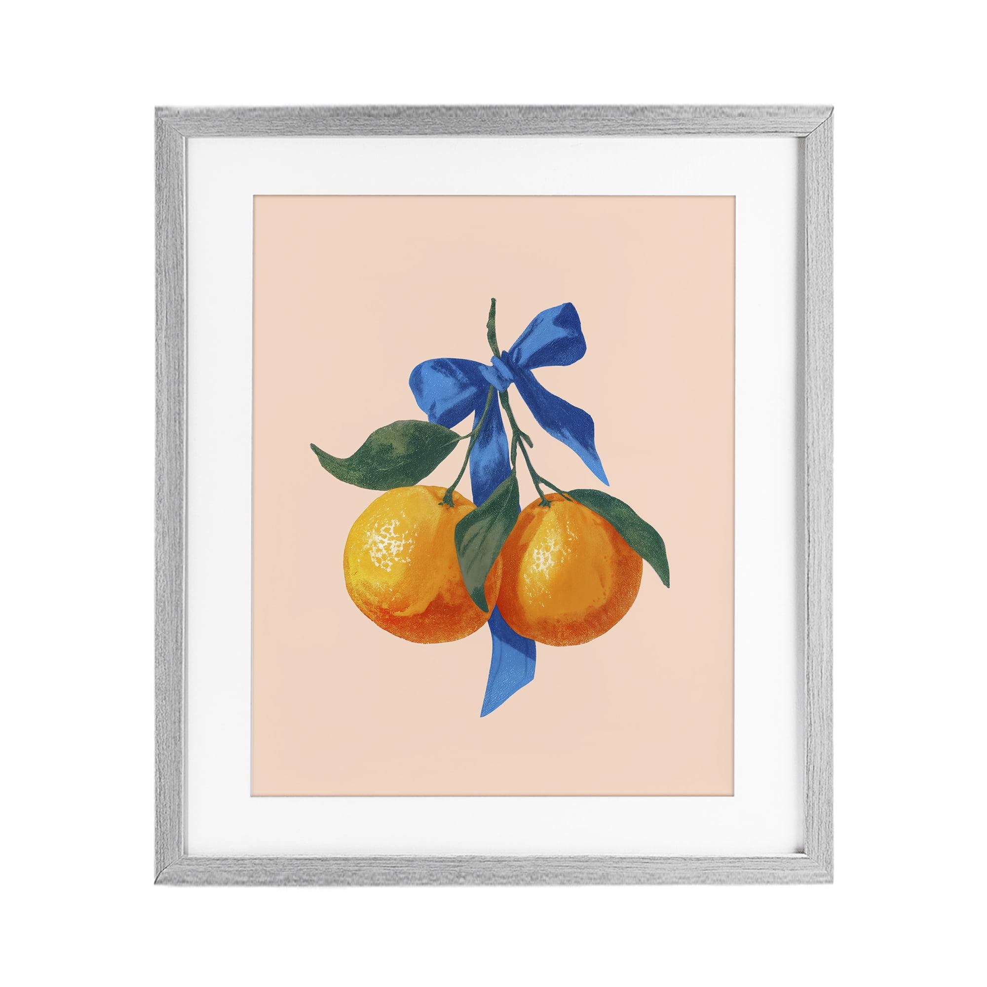 Stupell Industries Two Oranges with Blue Bow Gray Framed Print Under Glass, design by Imagine It Images