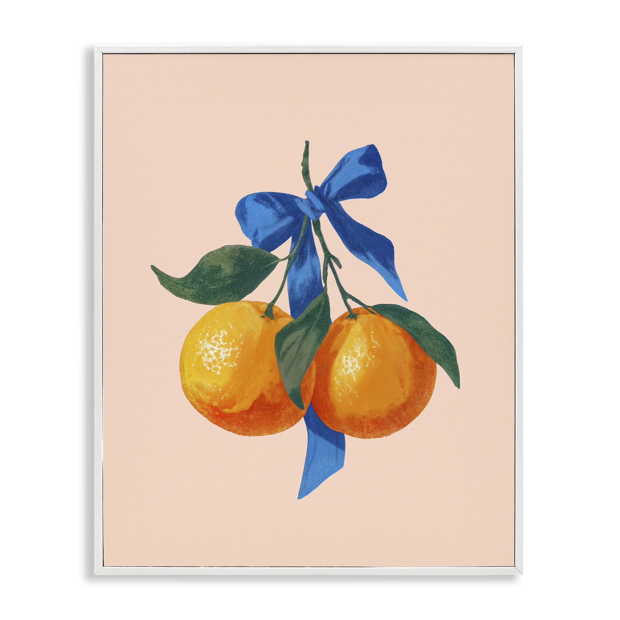 Stupell Industries Two Oranges with Blue Bow White Framed Giclee Art, design by Imagine It Images