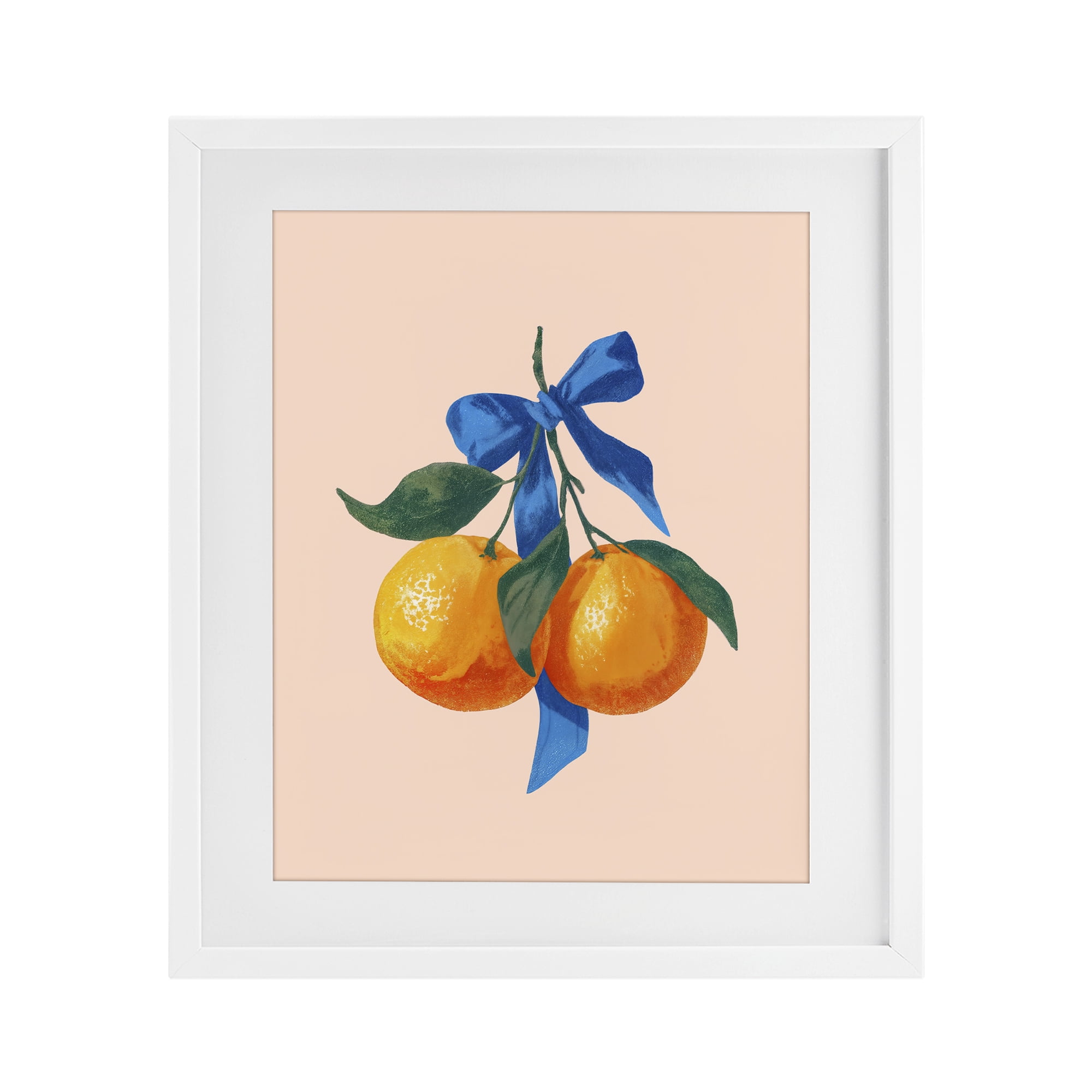 Stupell Industries Two Oranges with Blue Bow White Framed Print Under Glass, design by Imagine It Images