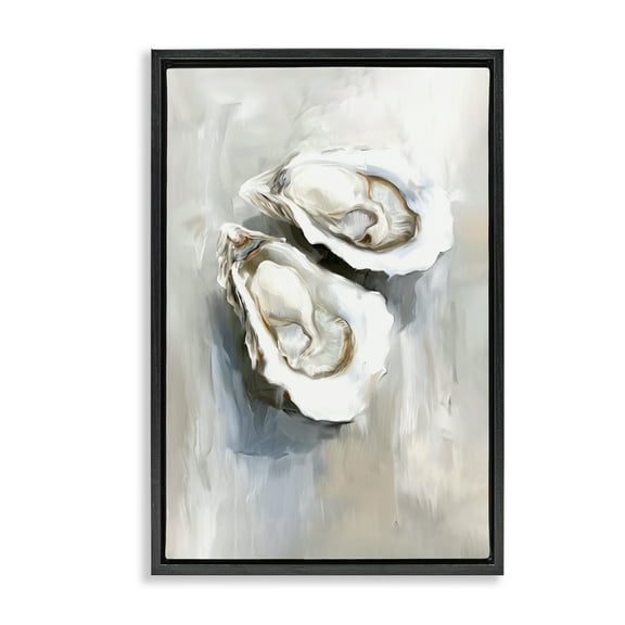 Stupell Industries Two Oysters Seashell Mirage Animals Painting Black Floater Framed Canvas Art Print Wall Art, 17 x 25