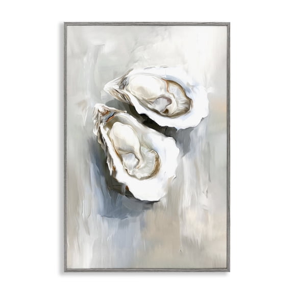 Stupell Industries Two Oysters Seashell Mirage Animals Painting Gray Framed Art Print Wall Art, 20 x 30