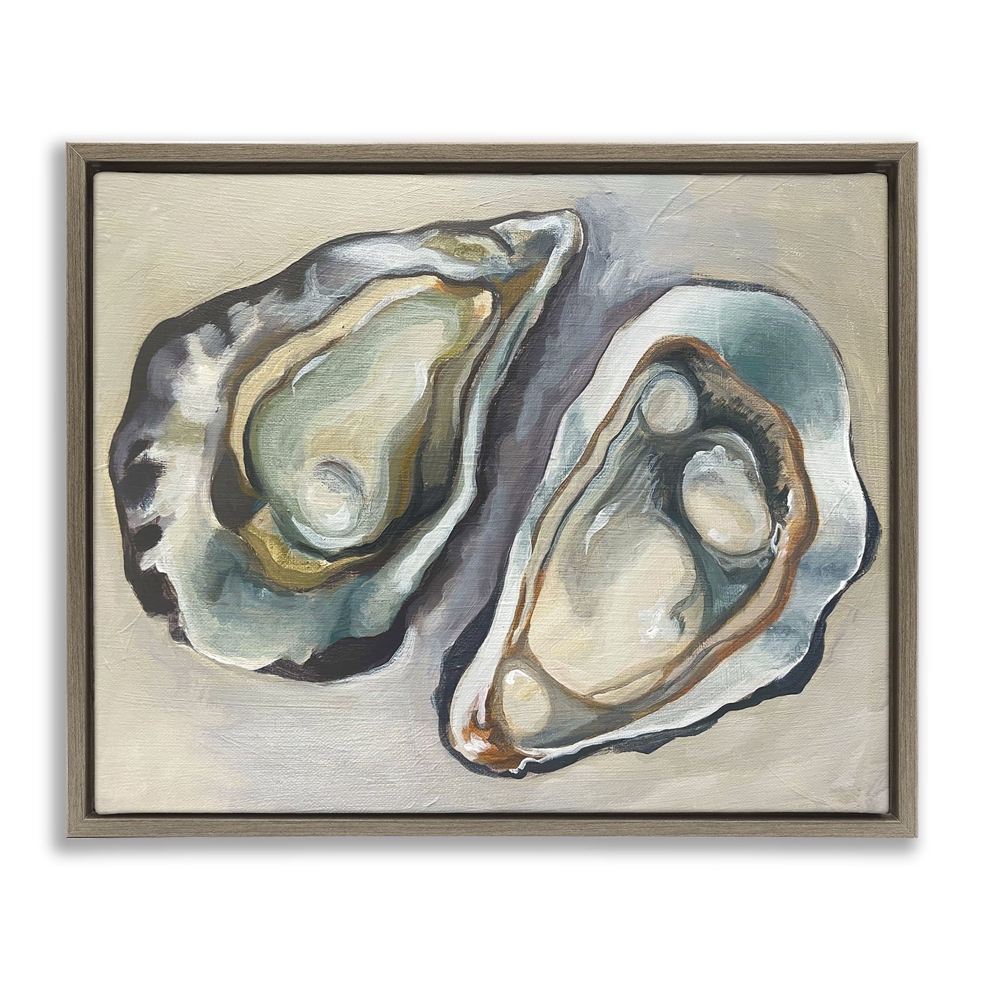 Stupell Industries Two Oysters Traditional Animals Painting Brown Floater Framed Canvas Art Print Wall Art, 31 x 25