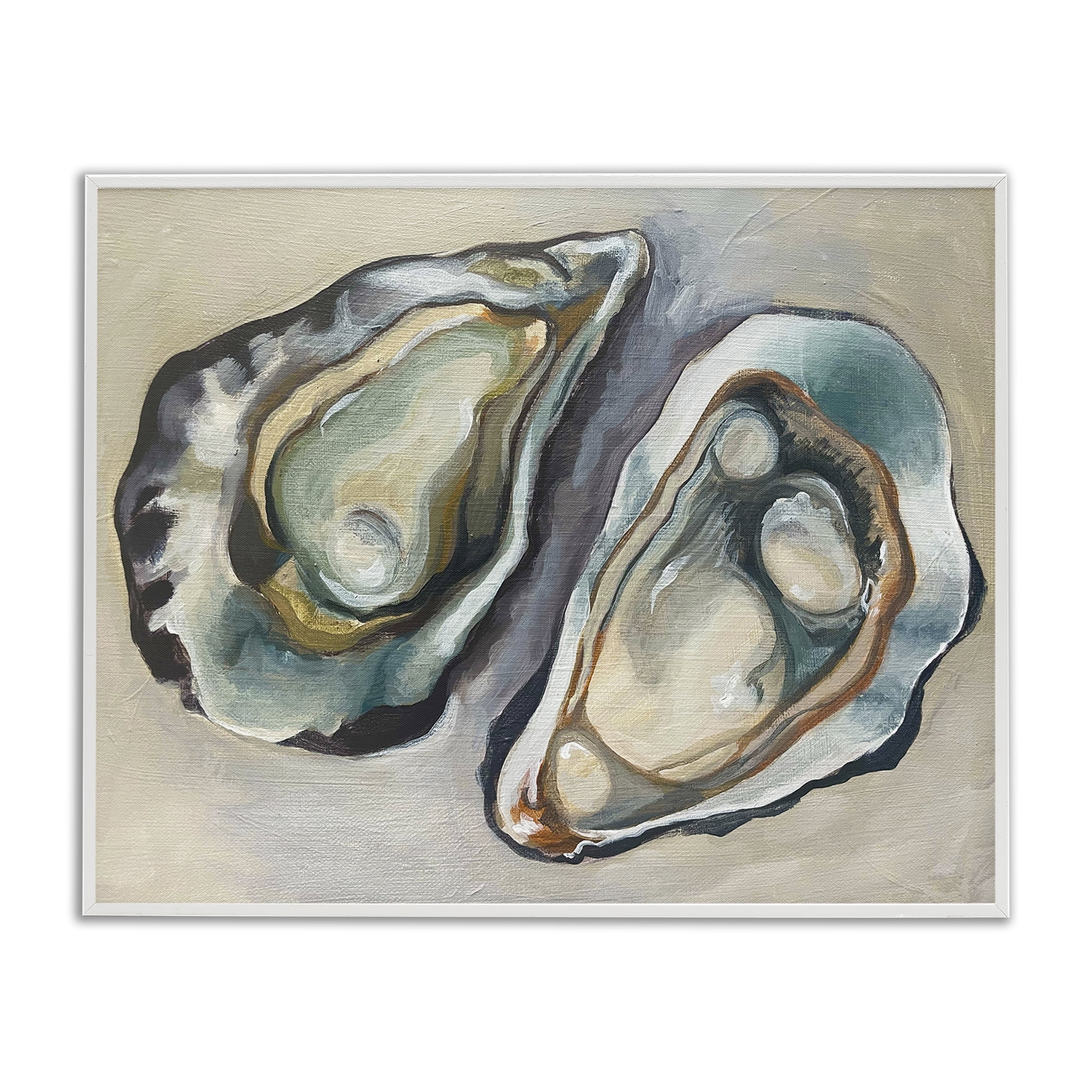 Stupell Industries Two Oysters Traditional Animals Painting White Framed Art Print Wall Art, 20 x 16