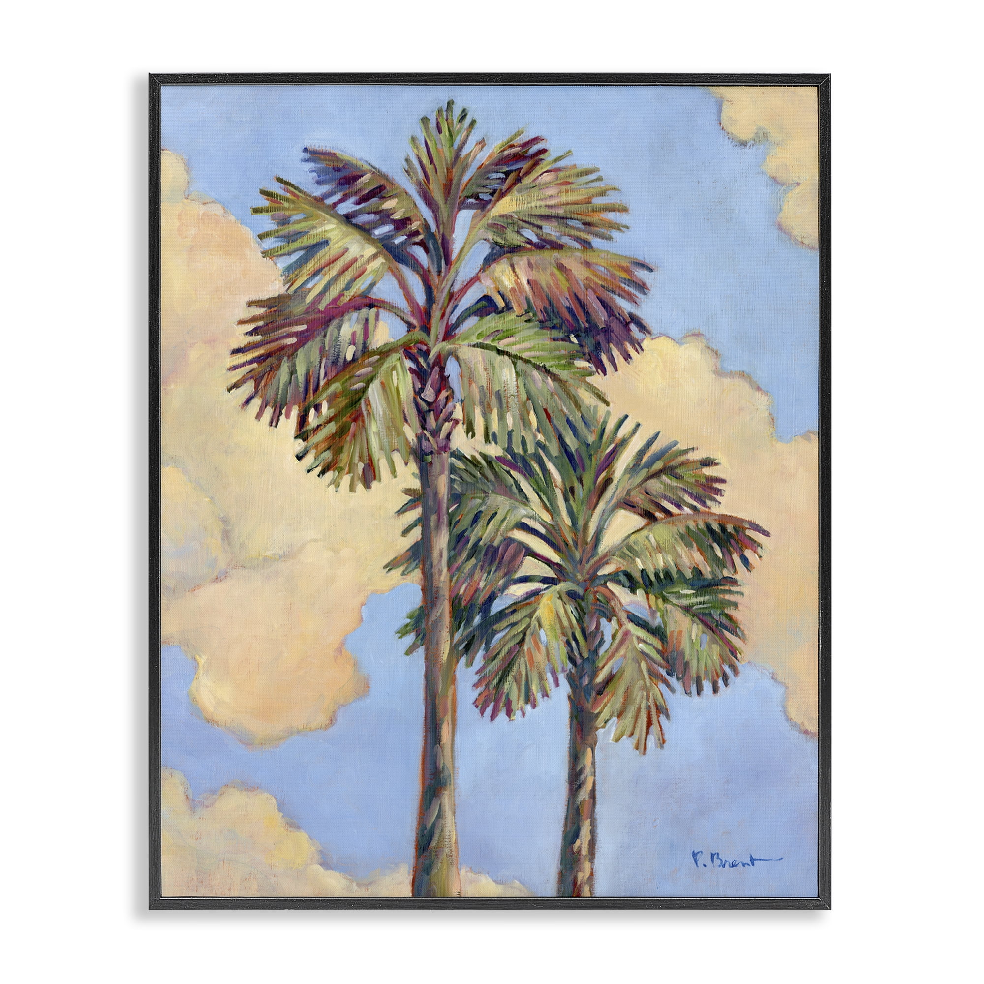 Stupell Industries Two Palm Trees & Clouds Landscape & Nature Painting Black Framed Art Print Wall Art, 16 x 20