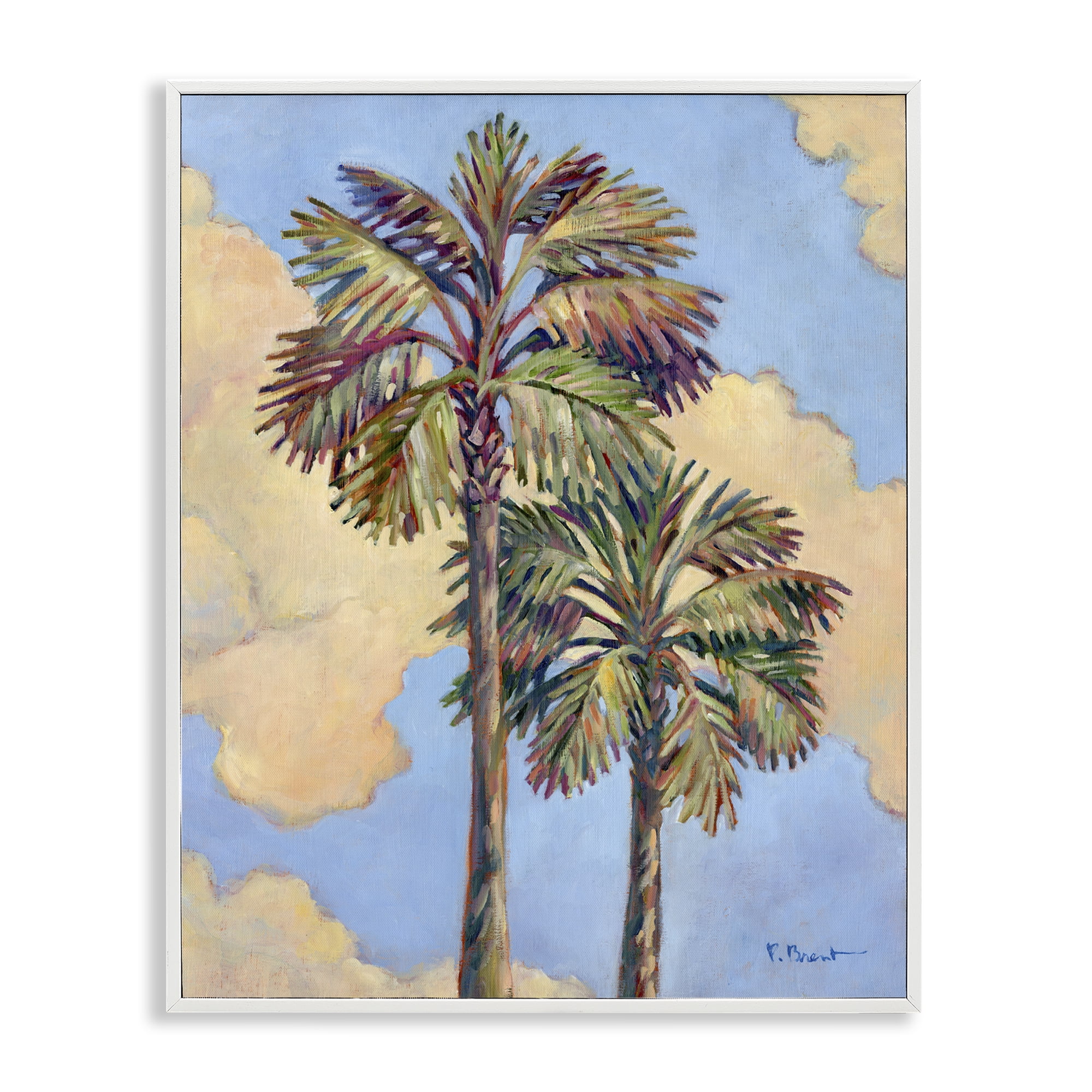 Stupell Industries Two Palm Trees & Clouds Landscape & Nature Painting White Framed Art Print Wall Art, 11 x 14