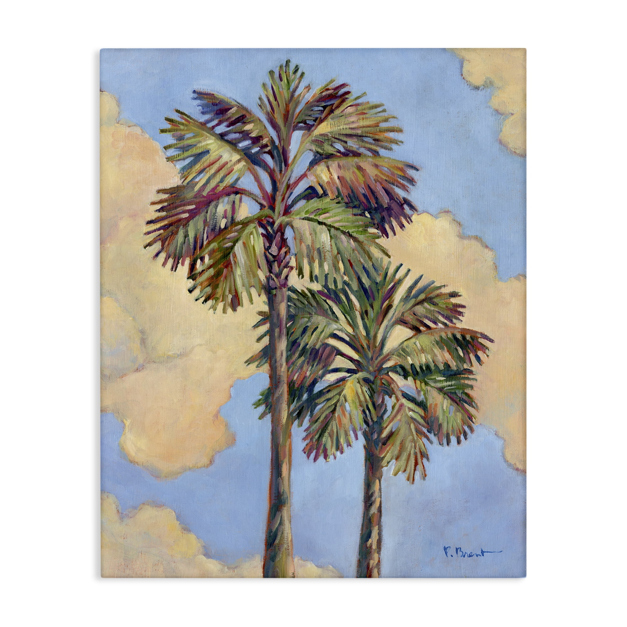 Stupell Industries Two Palm Trees & Clouds Landscape & Nature Painting Wrapped Canvas Art Print Wall Art, 16 x 20