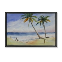Stupell Industries Two Palms Beach Sunset Nautical & Beach Painting Black Floater Framed Canvas Art Print Wall Art, 25 x 17