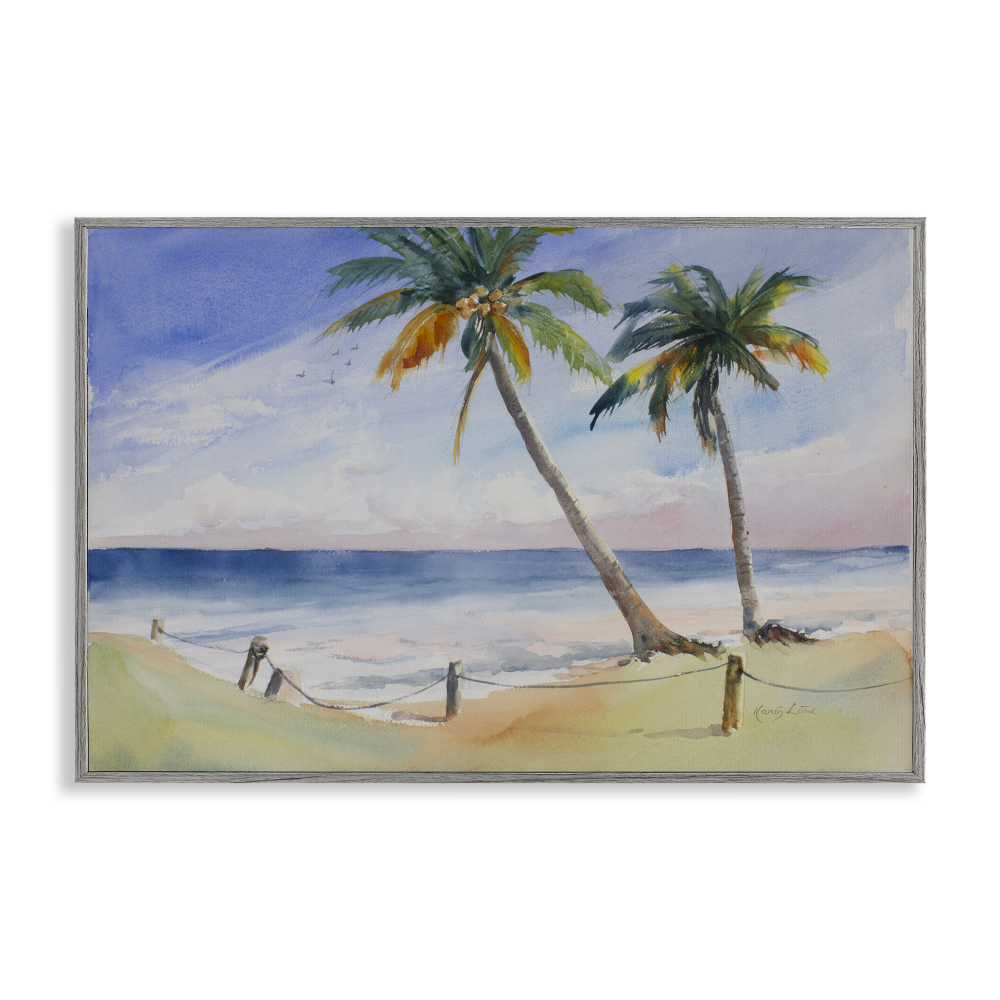 Stupell Industries Two Palms Beach Sunset Nautical & Beach Painting ...