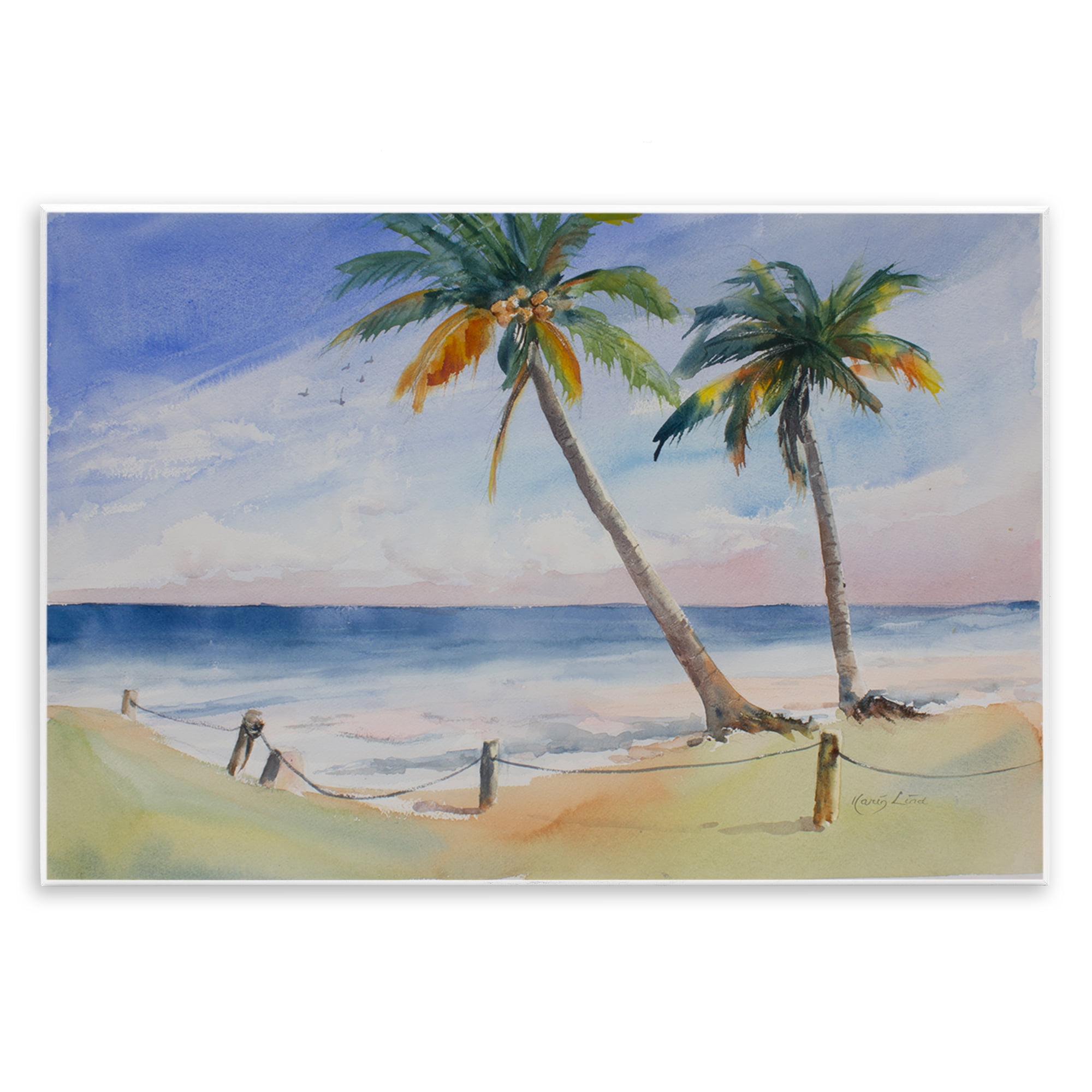 Stupell Industries Two Palms Beach Sunset Nautical & Beach Painting Unframed Art Print Wall Art, 19 x 13