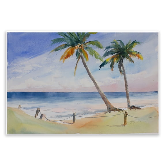 Stupell Industries Two Palms Beach Sunset Nautical & Beach Painting Unframed Art Print Wall Art, 19 x 13