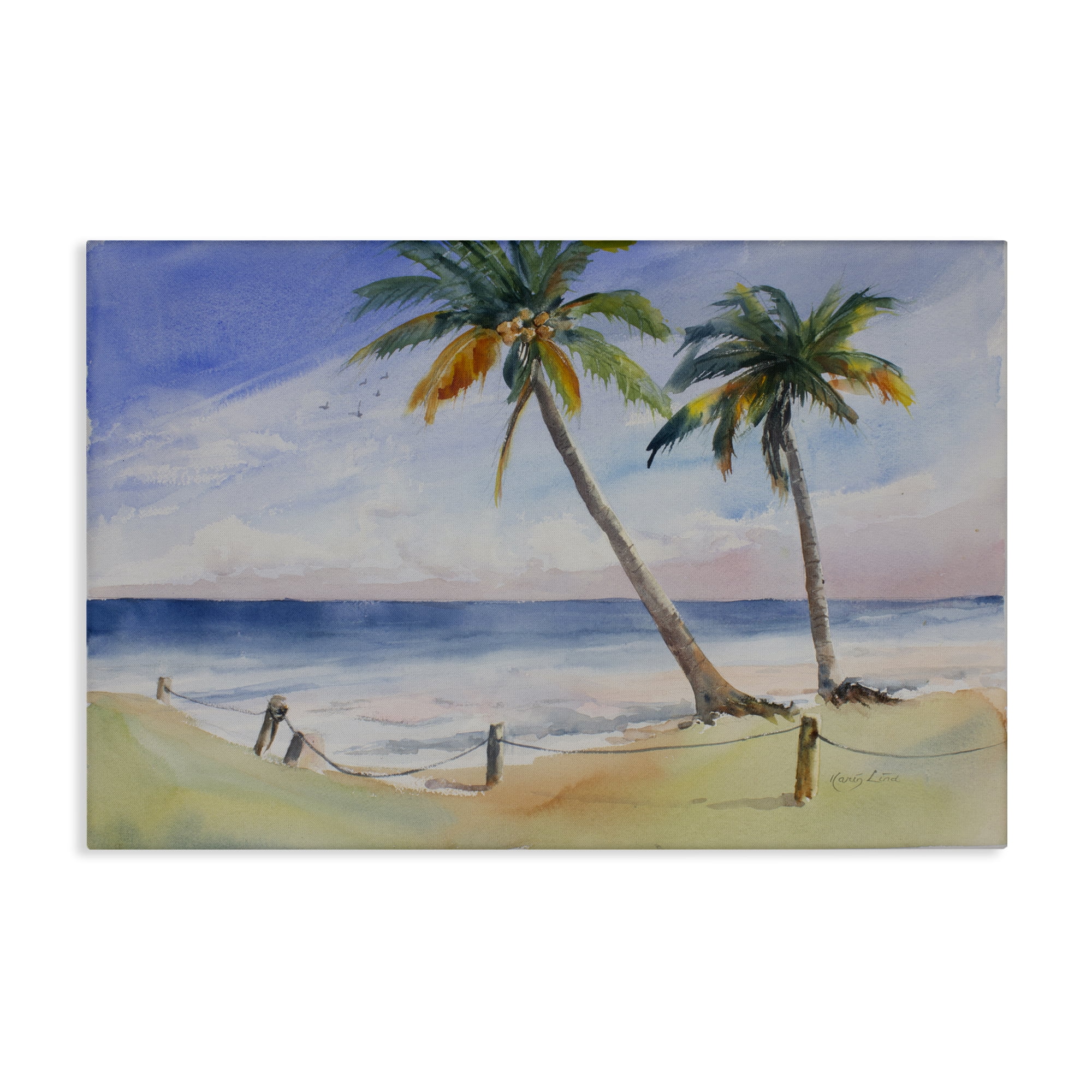 Stupell Industries Two Palms Beach Sunset Nautical & Beach Painting Wrapped Canvas Art Print Wall Art, 24 x 16