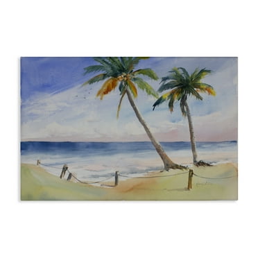 Stupell Industries Two Palms Beach Sunset Nautical & Beach Painting Wrapped Canvas Art Print Wall Art, 24 x 16