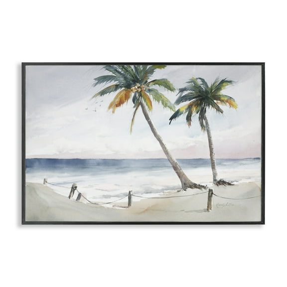 Stupell Industries Two Palms Serene Coast Nautical & Beach Painting Black Framed Art Print Wall Art, 18 x 12