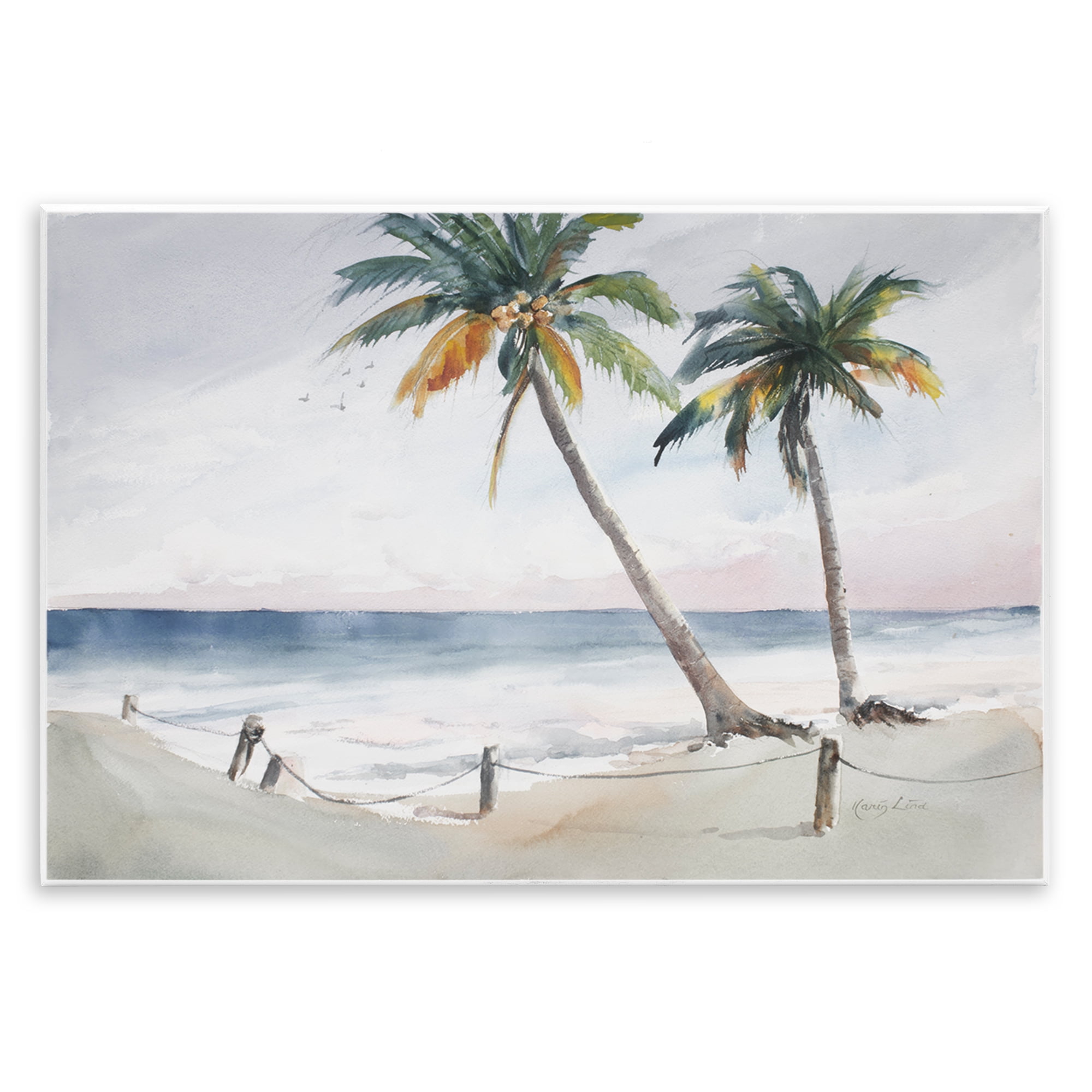 Stupell Industries Two Palms Serene Coast Nautical & Beach Painting Unframed Art Print Wall Art, 19 x 13