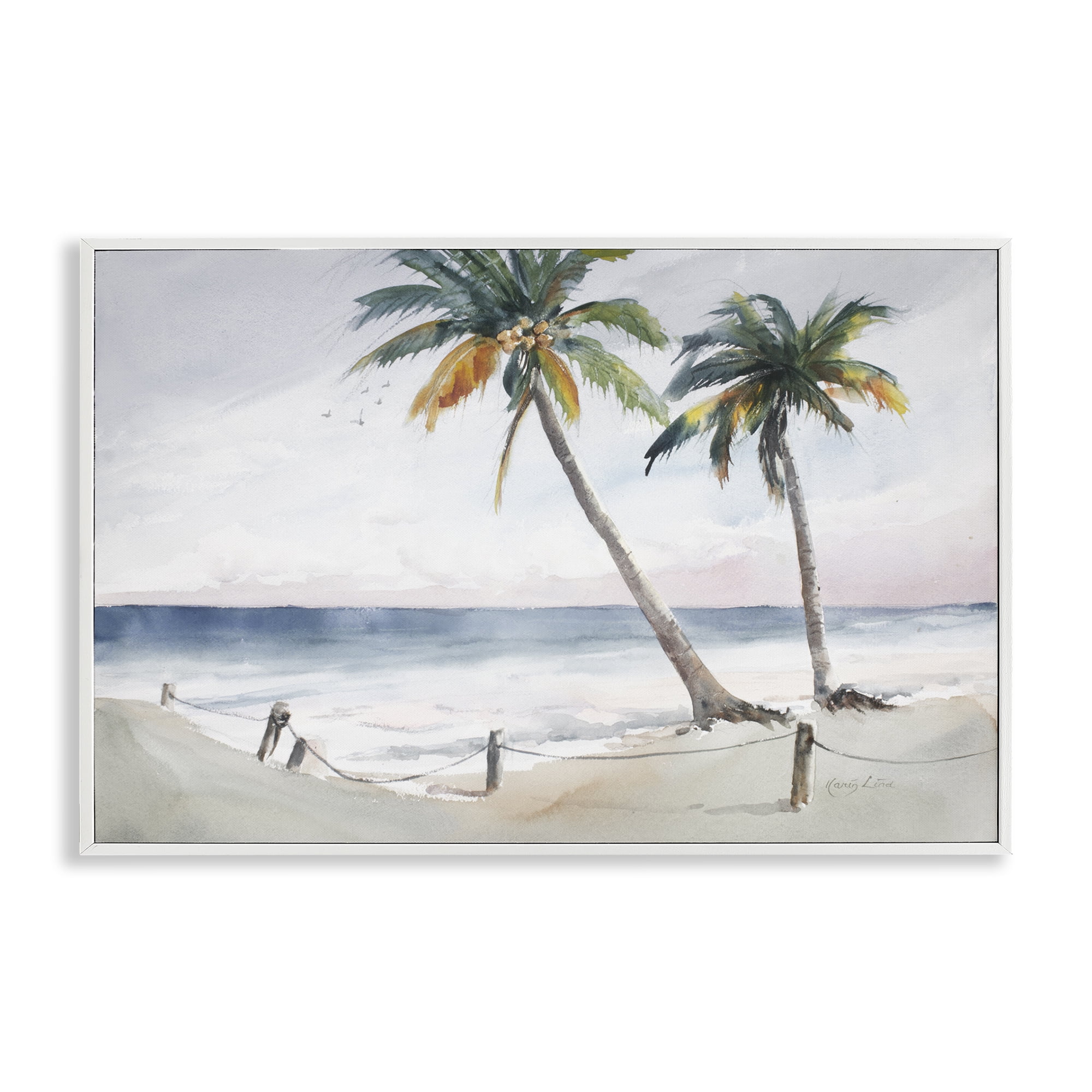 Stupell Industries Two Palms Serene Coast Nautical & Beach Painting White Framed Art Print Wall Art, 24 x 16