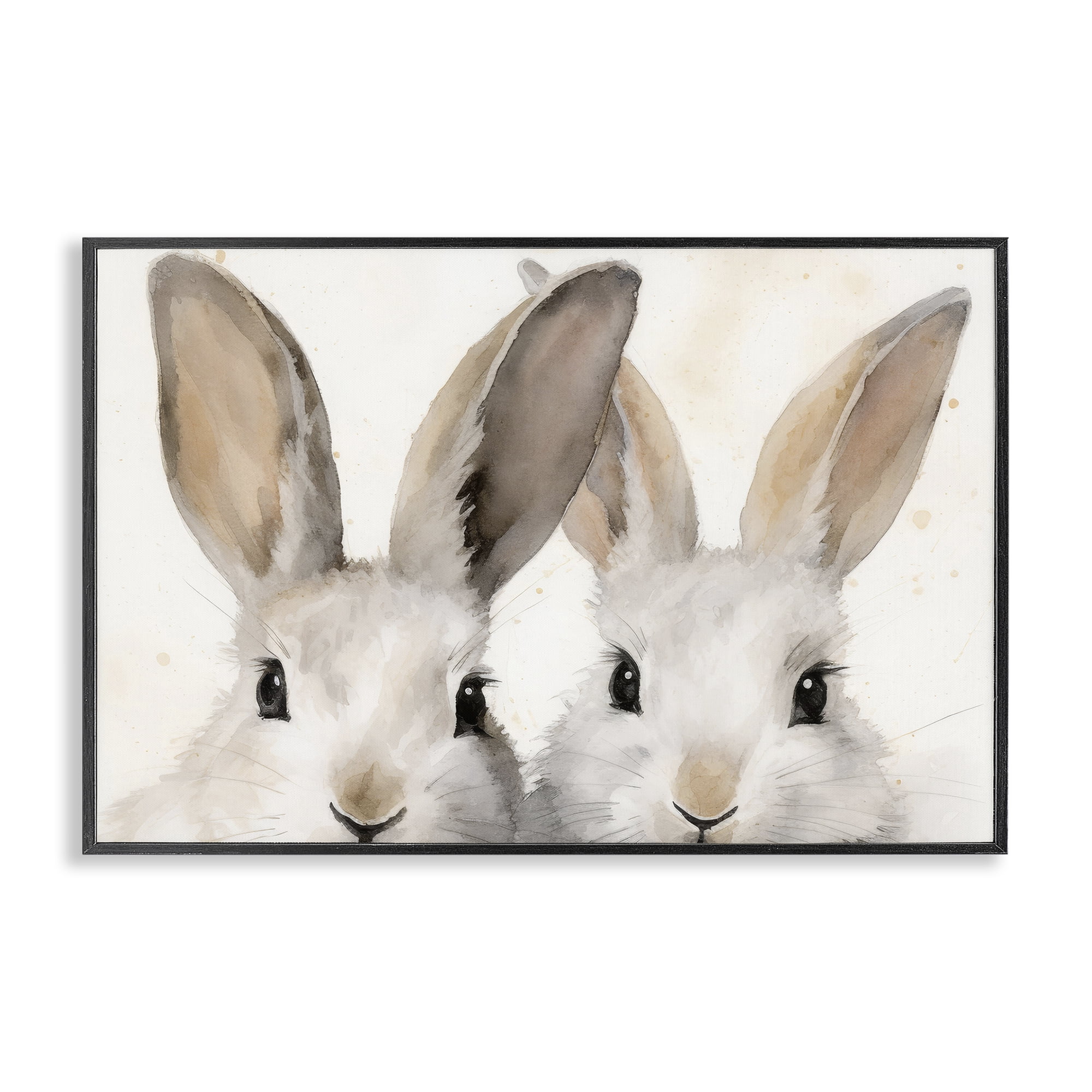 Stupell Industries Two Peeking Rabbits Animals & Insects Painting Black Framed Art Print Wall Art, 24 x 16