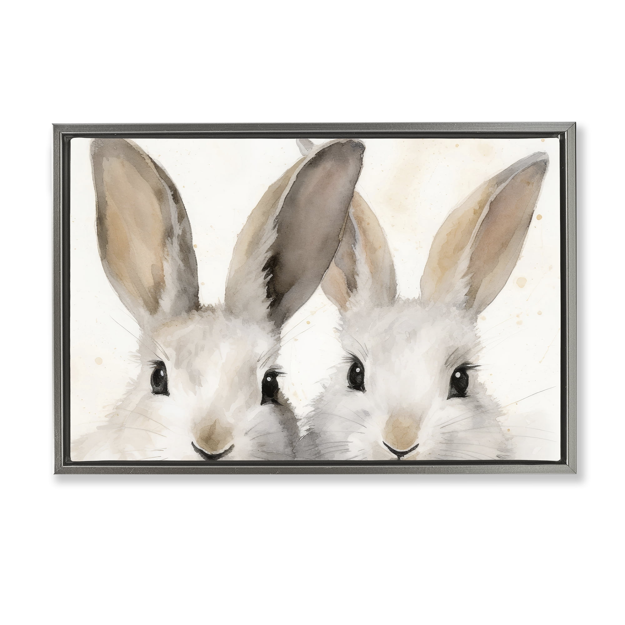 Stupell Industries Two Peeking Rabbits Animals & Insects Painting Gray Floater Framed Canvas Art Print Wall Art, 31 x 21